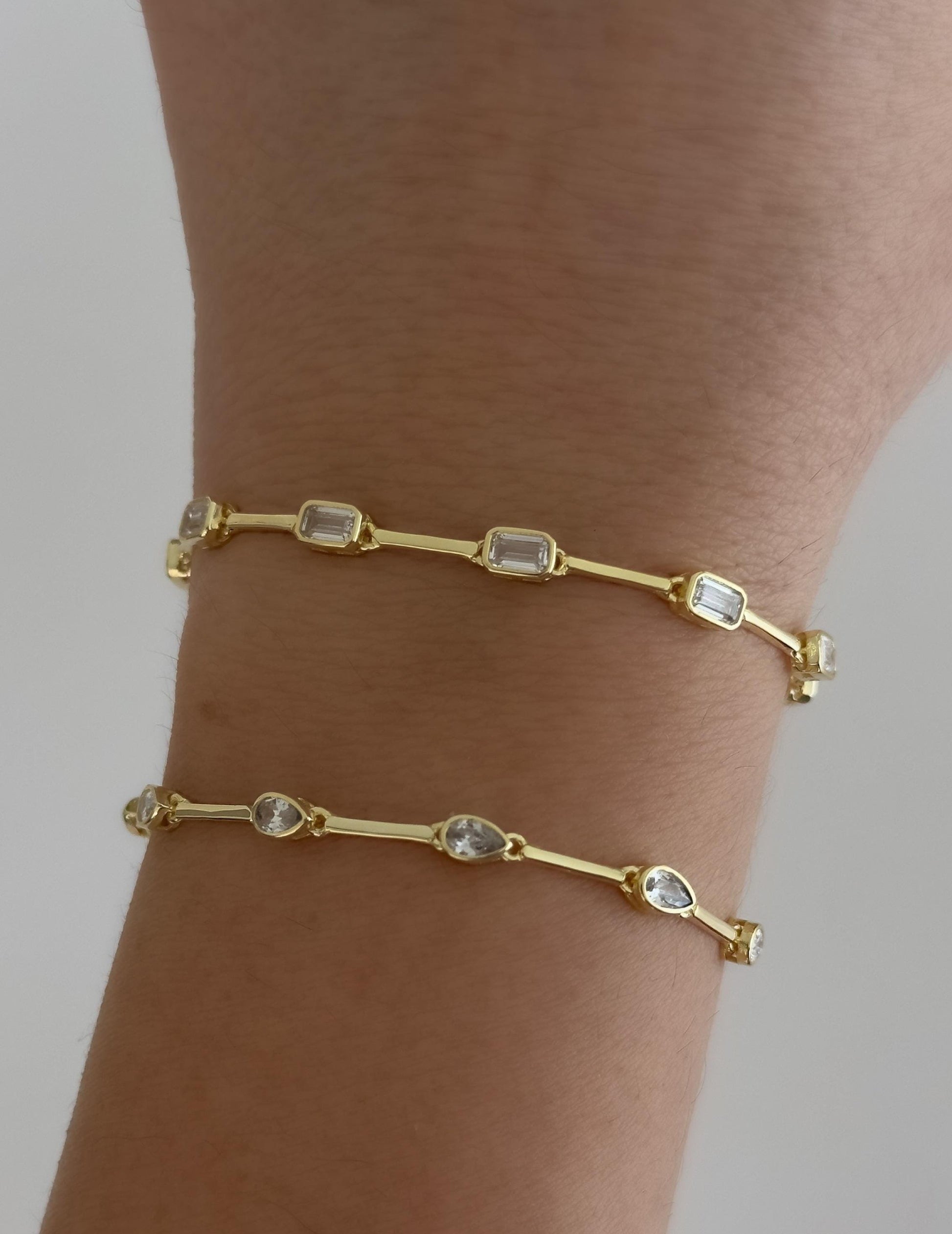 CZ Diamond Bracelet -  Sterling Silver 14k Gold Plated Stacking Jewelry Gift