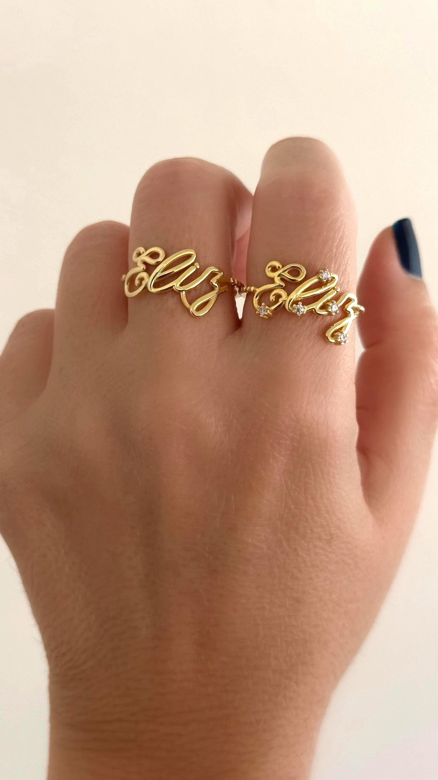 Shineliz personalized name ring displayed in elegant jewelry box, perfect birthday or anniversary gift.