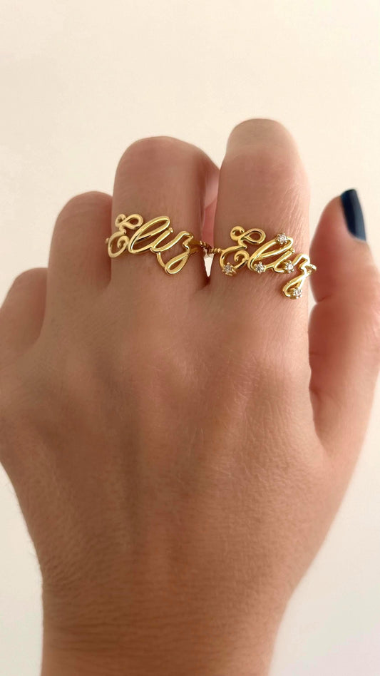 Shineliz personalized name ring displayed in elegant jewelry box, perfect birthday or anniversary gift.