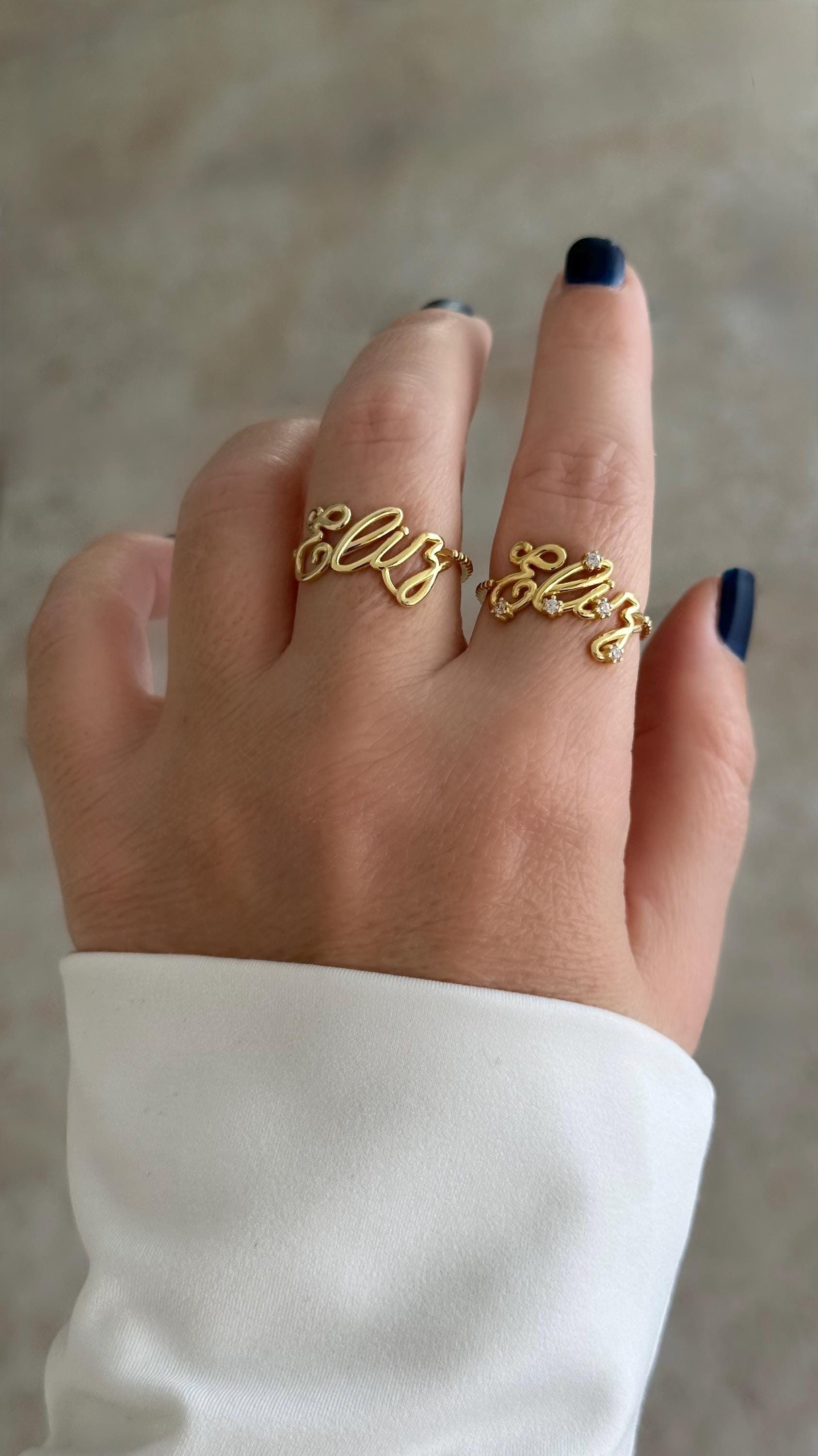 Handwriting signature name ring in 14K gold plated sterling silver, personalized and stackable minimalist jewelry.