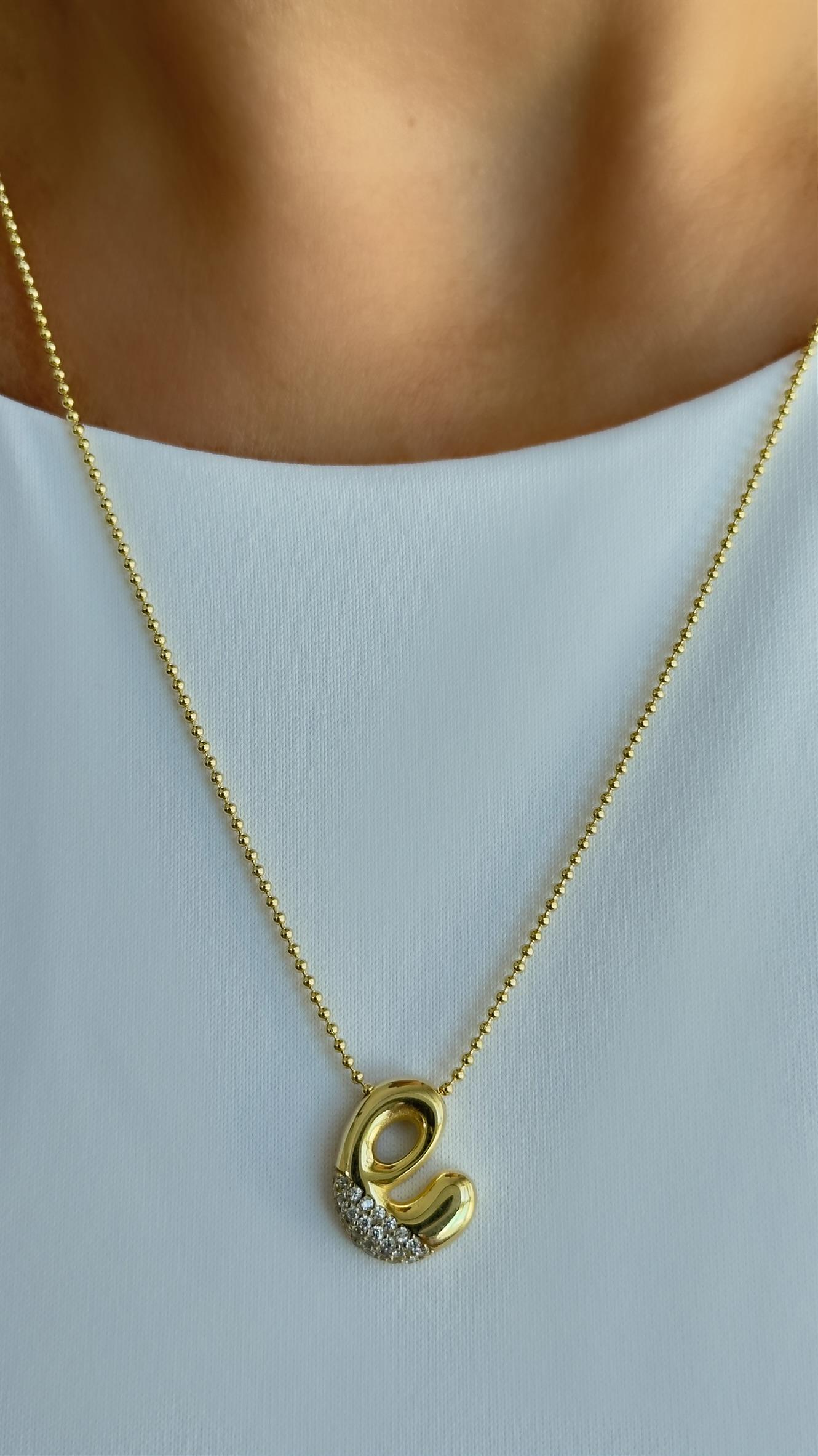 CZ Diamond Initial Necklace: 3D Bubble Letter Pendant Sterling Silver Jewelry Gift