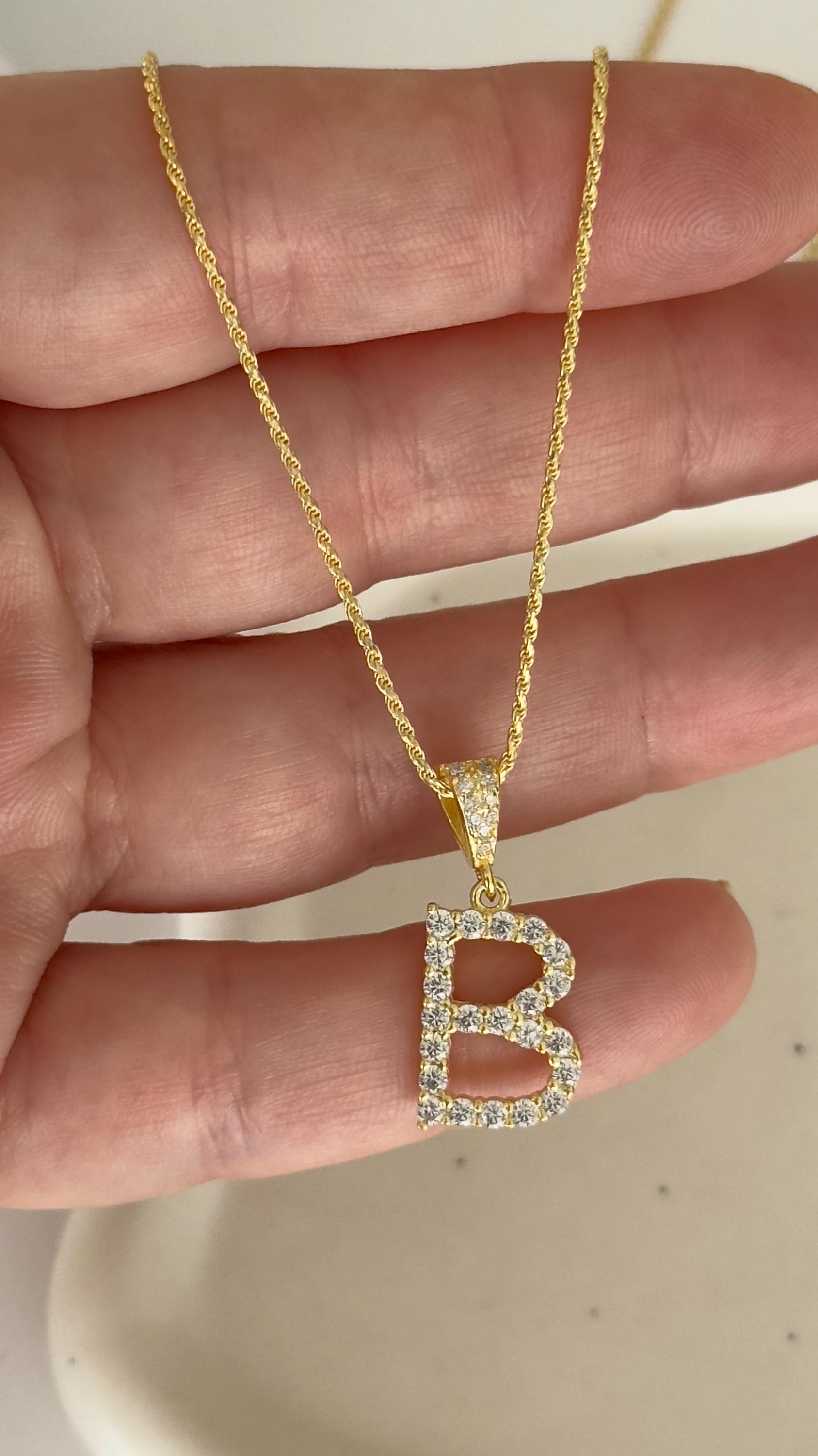 CZ Diamond Initial Necklace: 14k Gold Plated Sterling Silver Personalized Jewelry  Men Women