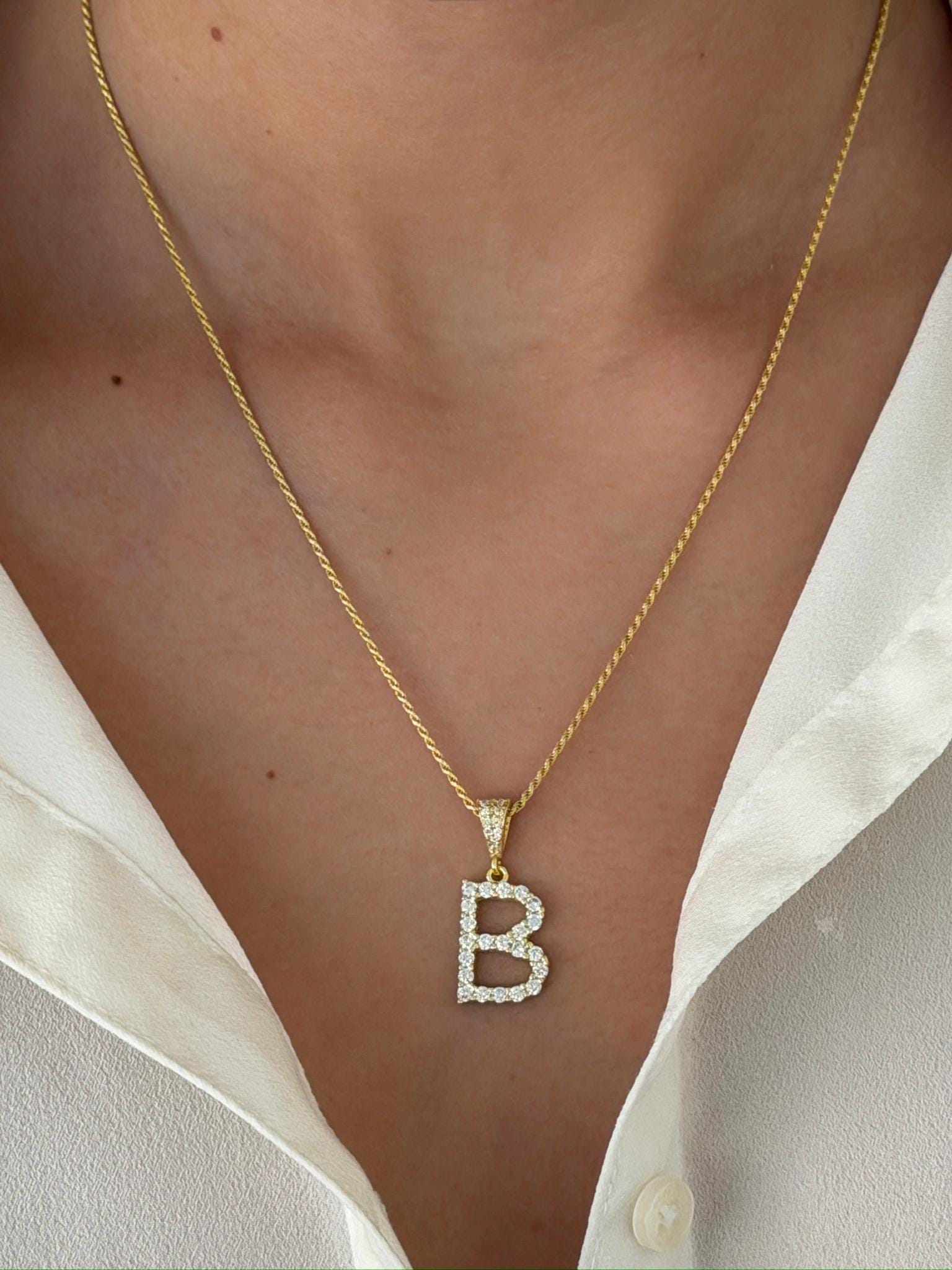 Shineliz diamond initial pendant necklace thinh rope chain dainty personalized jewelry gifts women christmas birthday mother's day
