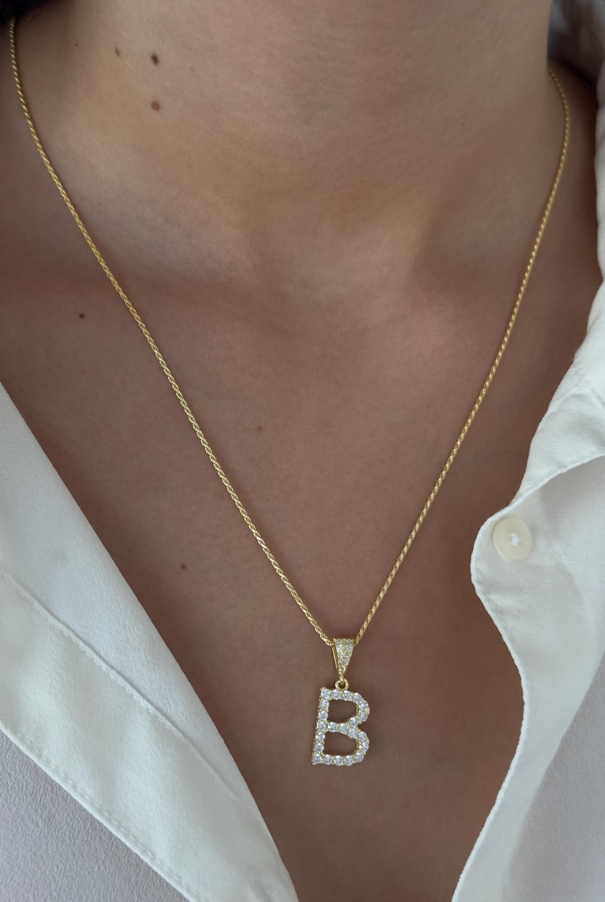 Custom Initial Necklace Gold Women Men, 14k Gold Rose 925 Silver Personalized CZ Diamond Initials Letters Pendant Charm, Gifts for Her Him