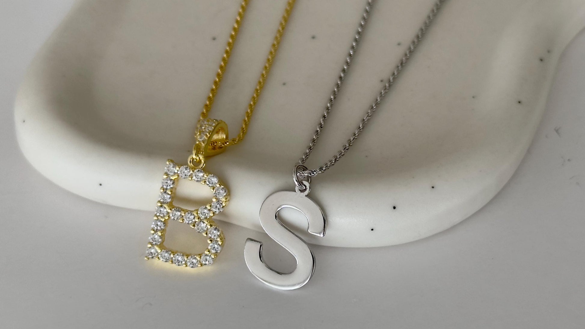 CZ Diamond Initial Necklace: 14k Gold Plated Sterling Silver Personalized Jewelry  Men Women