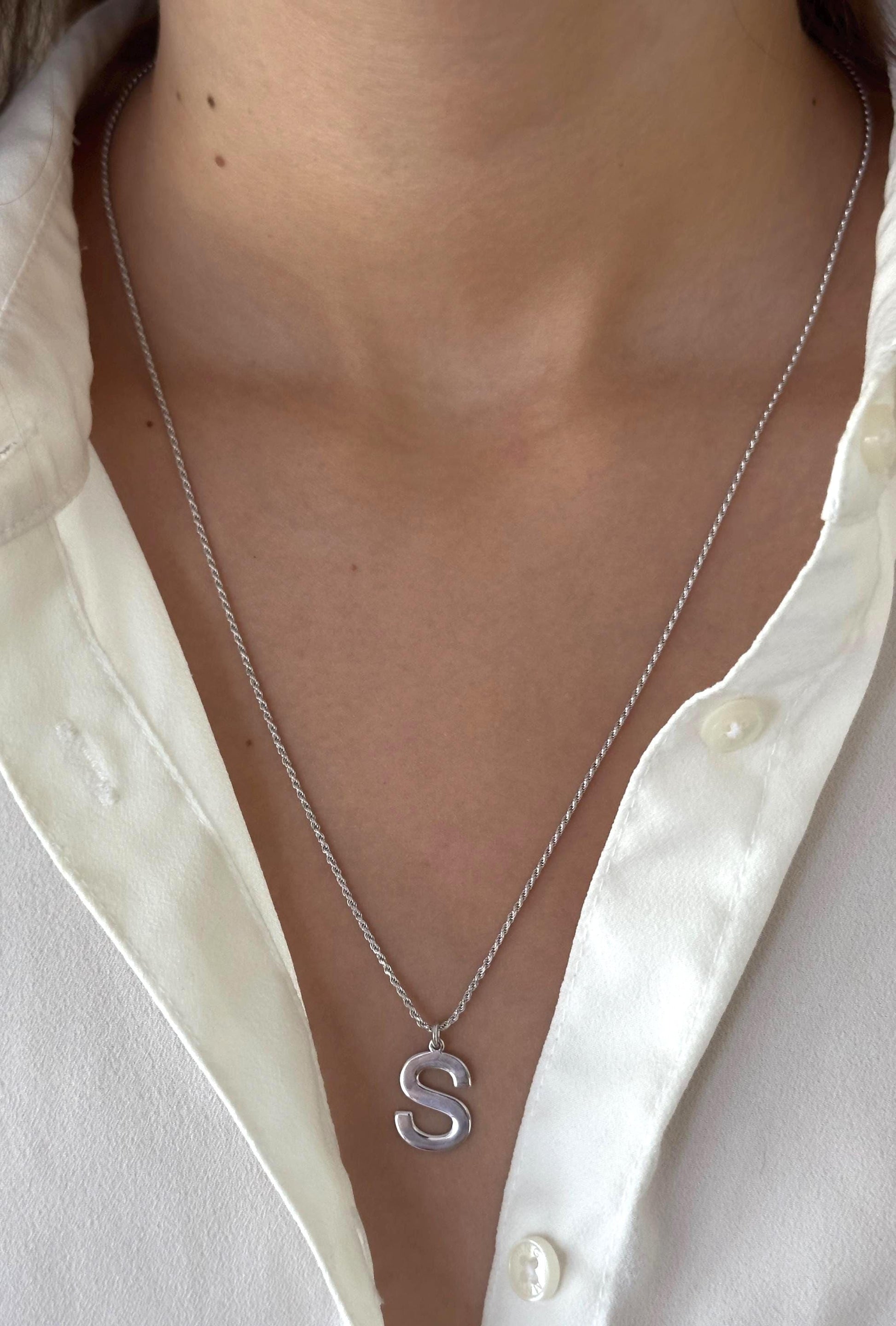 CZ Diamond Initial Necklace: 14k Gold Plated Sterling Silver Personalized Jewelry  Men Women