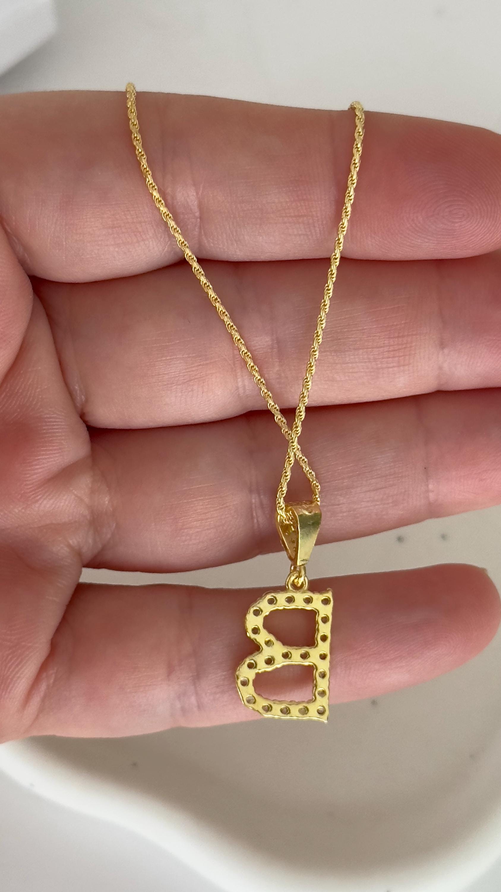 CZ Diamond Initial Necklace: 14k Gold Plated Sterling Silver Personalized Jewelry  Men Women