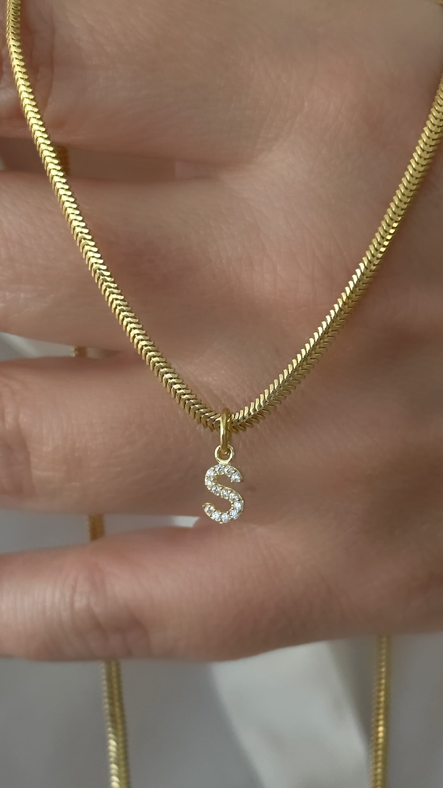 CZ Diamond Initial Necklace: 14k Gold Plated Sterling Silver Snake Chain Personalized Jewelry Gift