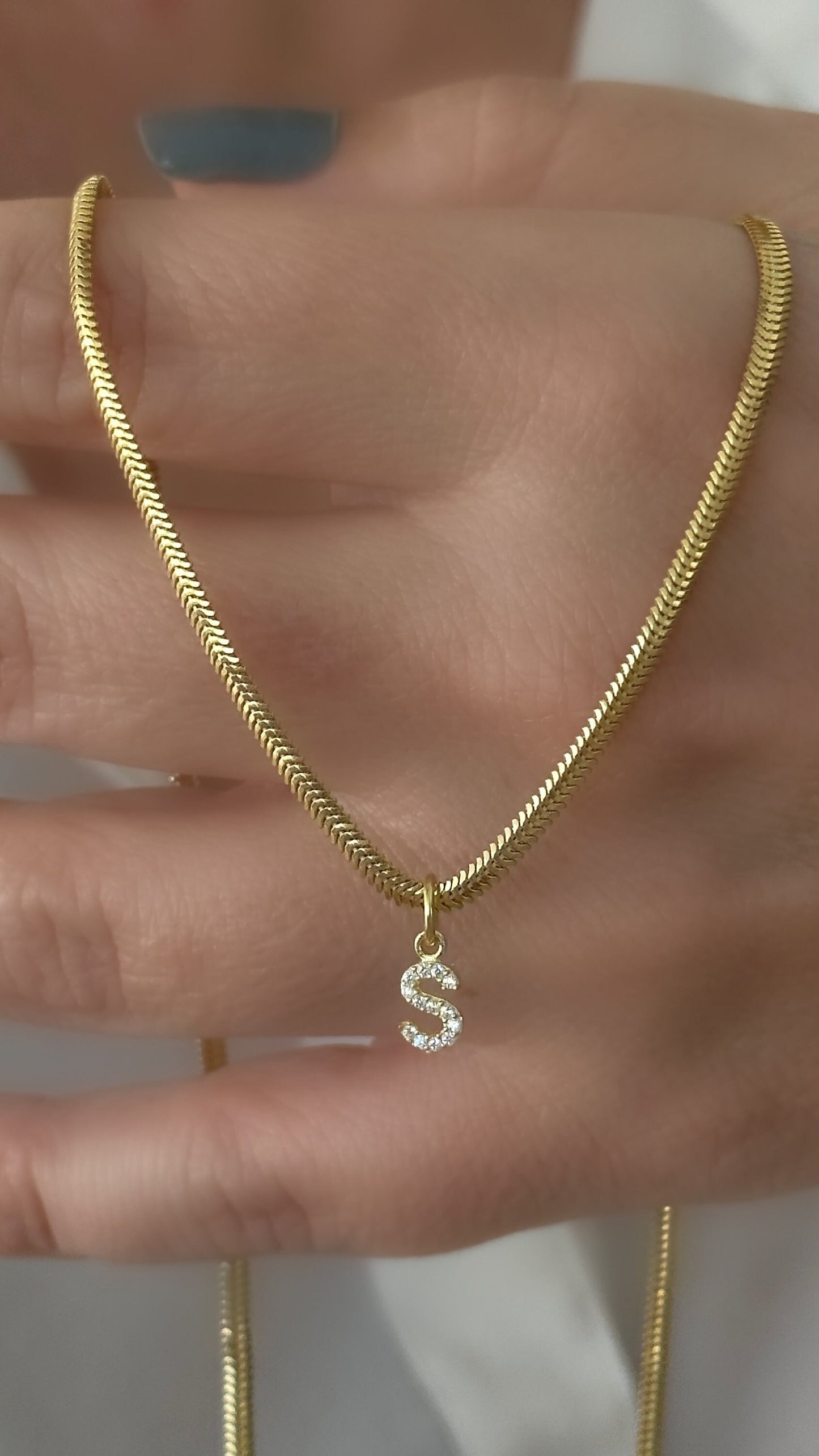 CZ Diamond Initial Necklace: 14k Gold Plated Sterling Silver Snake Chain Personalized Jewelry Gift