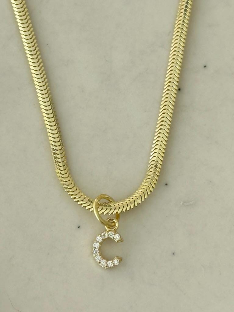 CZ Diamond Initial Necklace: 14k Gold Plated Sterling Silver Snake Chain Personalized Jewelry Gift