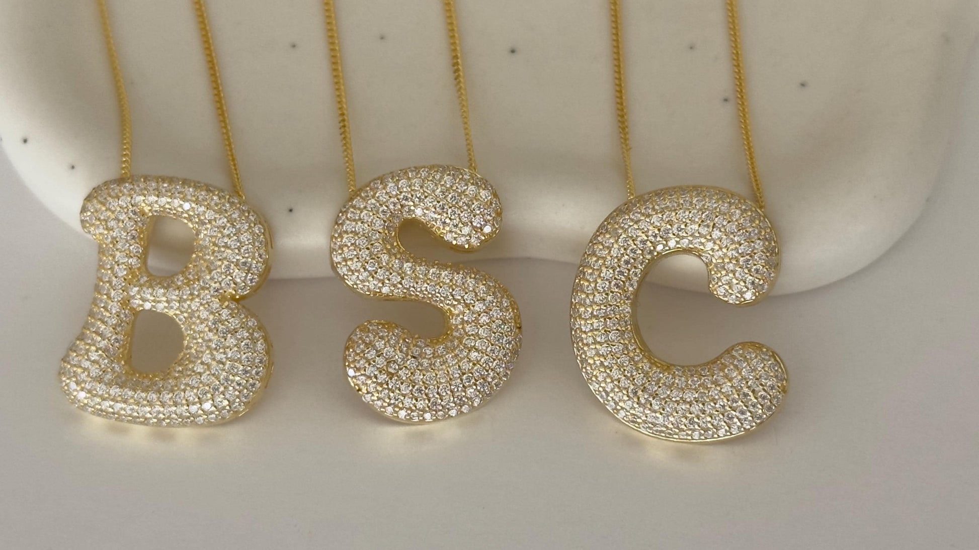 CZ Diamond Initial Pendant: Sterling Silver Bubble Letter Necklace