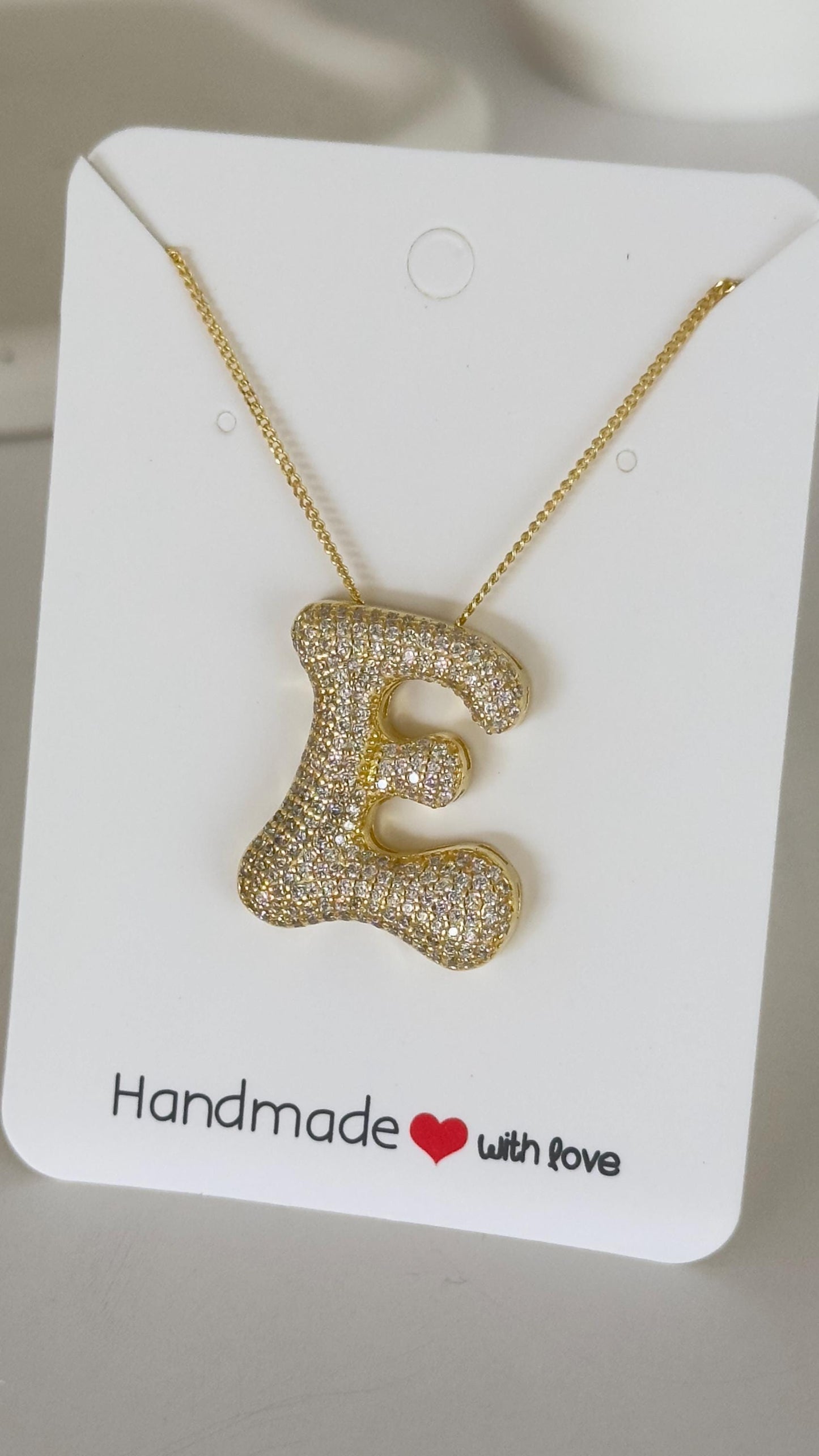 CZ Diamond Initial Pendant: Sterling Silver Bubble Letter Necklace