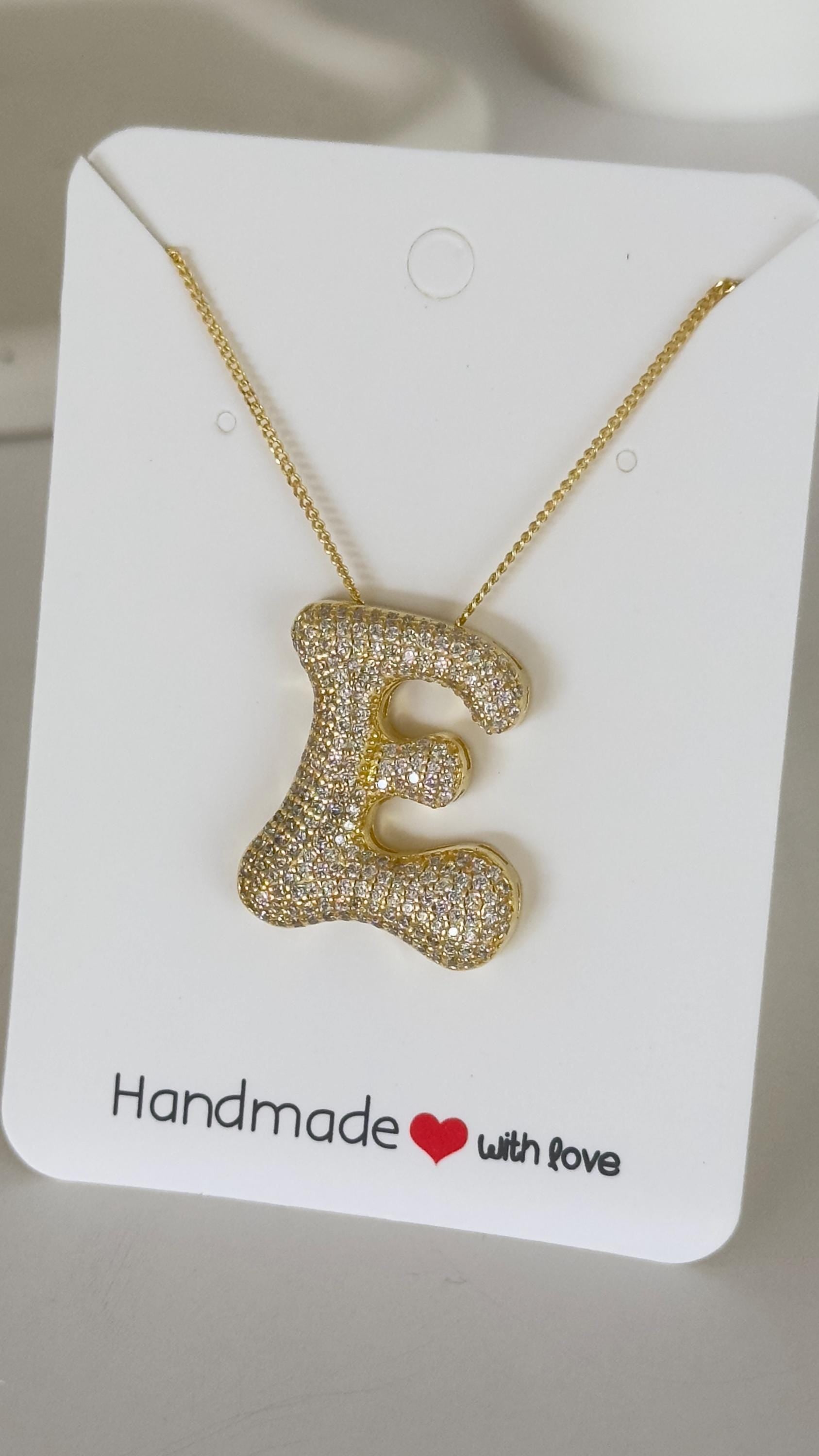 CZ Diamond Initial Pendant: Sterling Silver Bubble Letter Necklace