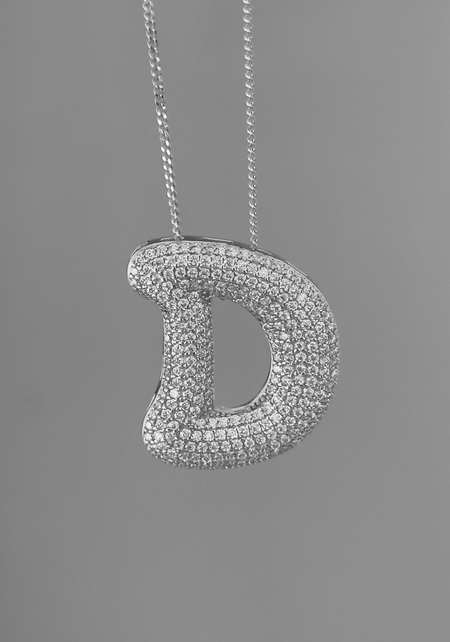 CZ Diamond Initial Pendant: Sterling Silver Bubble Letter Necklace