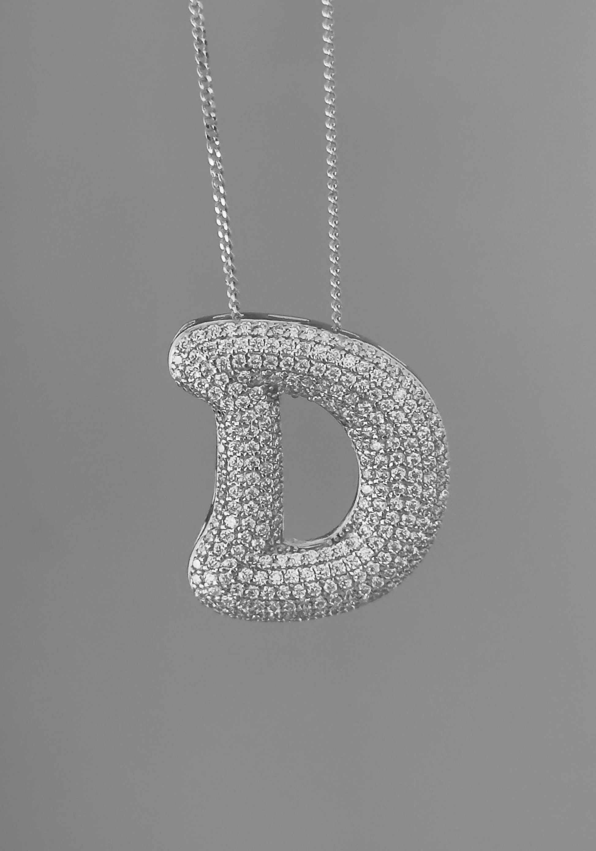 CZ Diamond Initial Pendant: Sterling Silver Bubble Letter Necklace