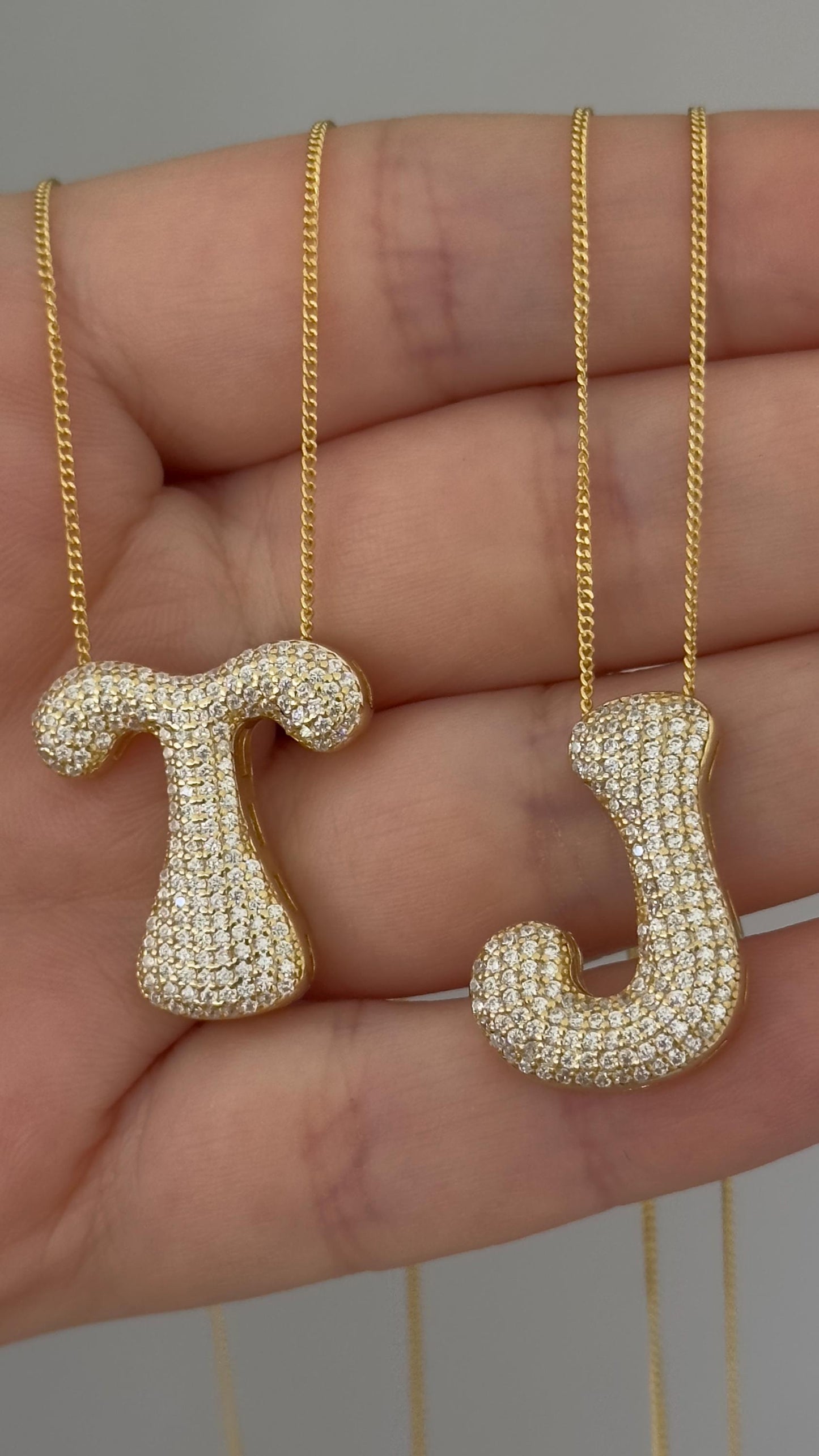 CZ Diamond Initial Pendant: Sterling Silver Bubble Letter Necklace