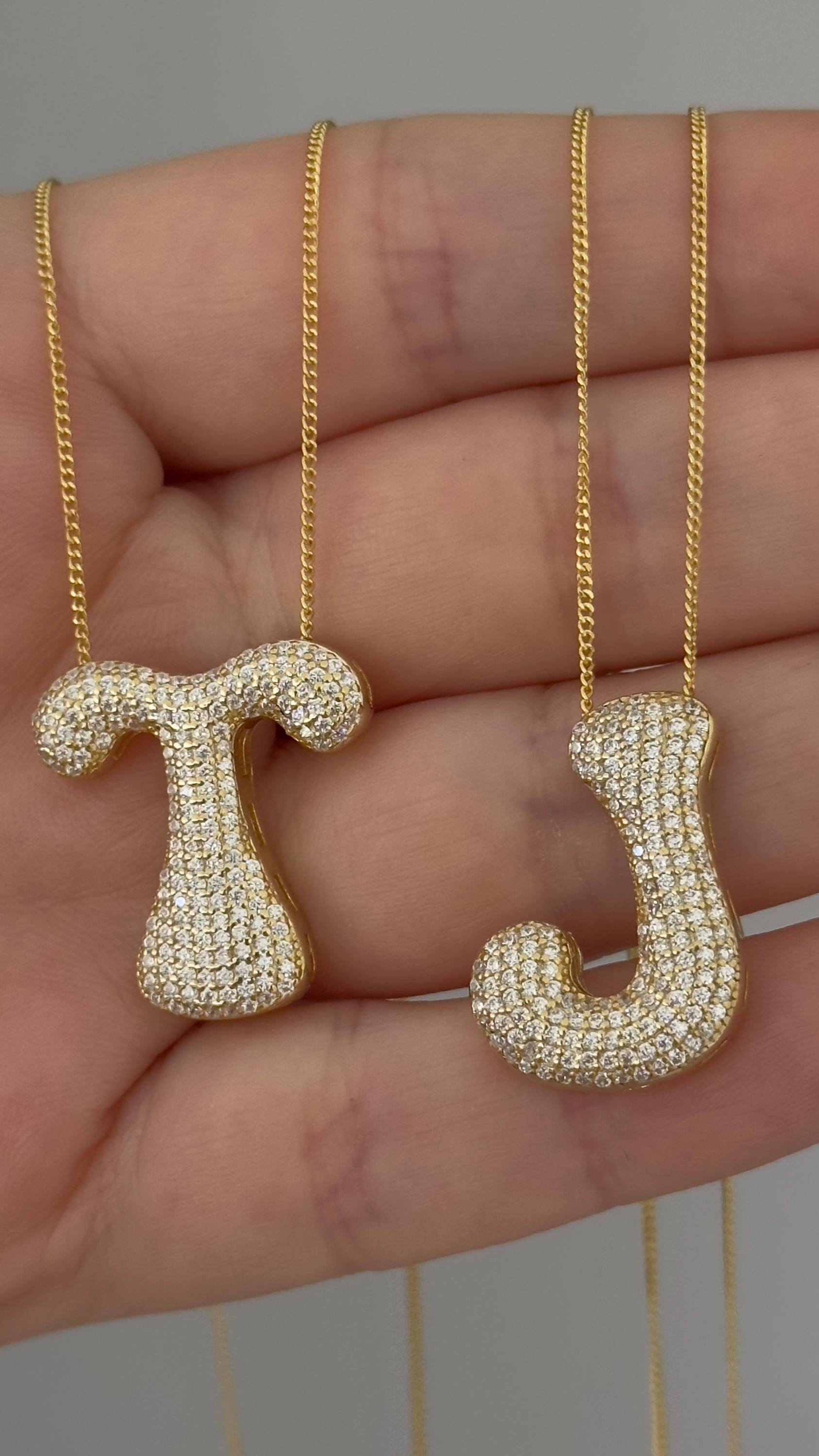 CZ Diamond Initial Pendant: Sterling Silver Bubble Letter Necklace