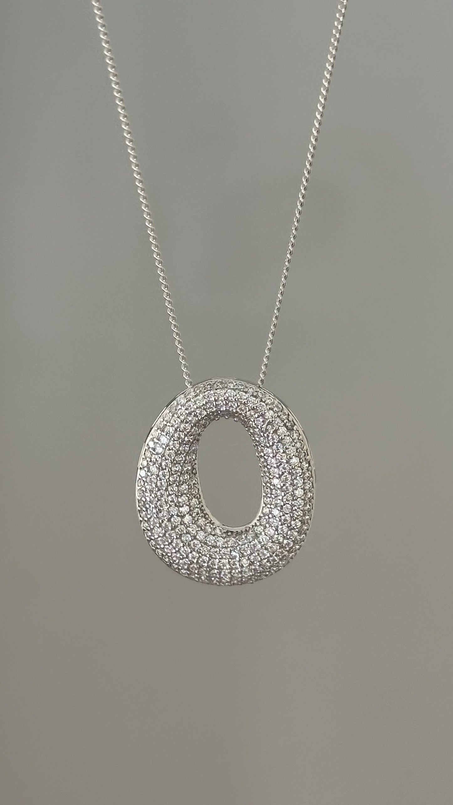 CZ Diamond Initial Pendant: Sterling Silver Bubble Letter Necklace
