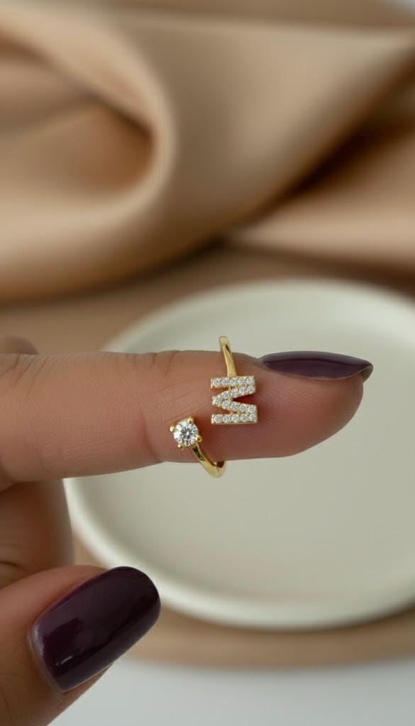 CZ Diamond Initial Ring ‚Äì 14k Gold Plated Personalized Letter Jewelry