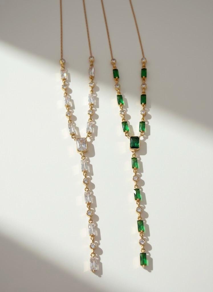 Diamond Lariat Necklace - CZ Gemstone, 925 Sterling Silver 14k Gold plated Handmade Jewelry - Bridesmaids Wedding Jewelry Gift