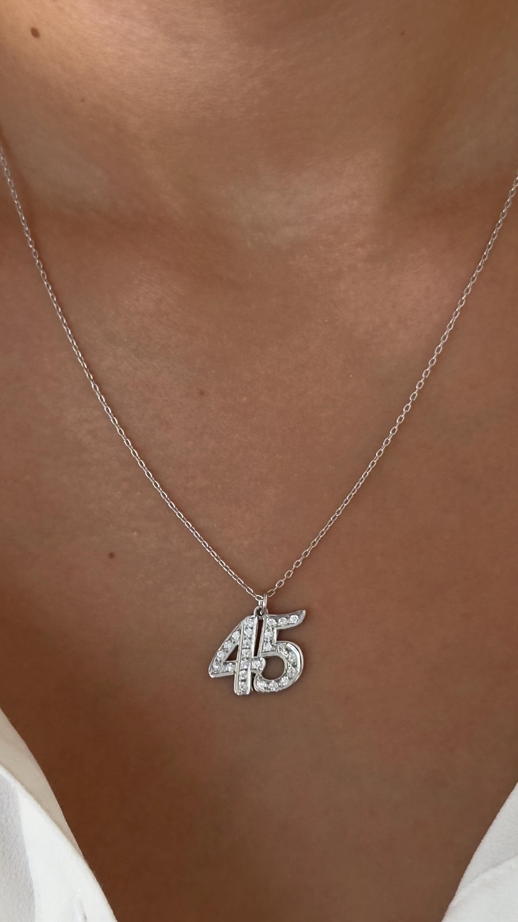 CZ Diamond Number Pendant: 925 Sterling Silver Personalized Necklace