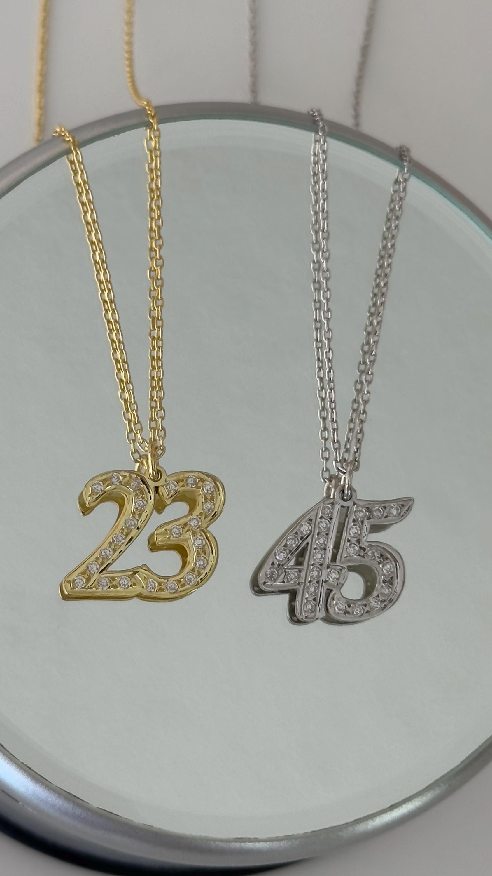 CZ Diamond Number Pendant: 925 Sterling Silver Personalized Necklace