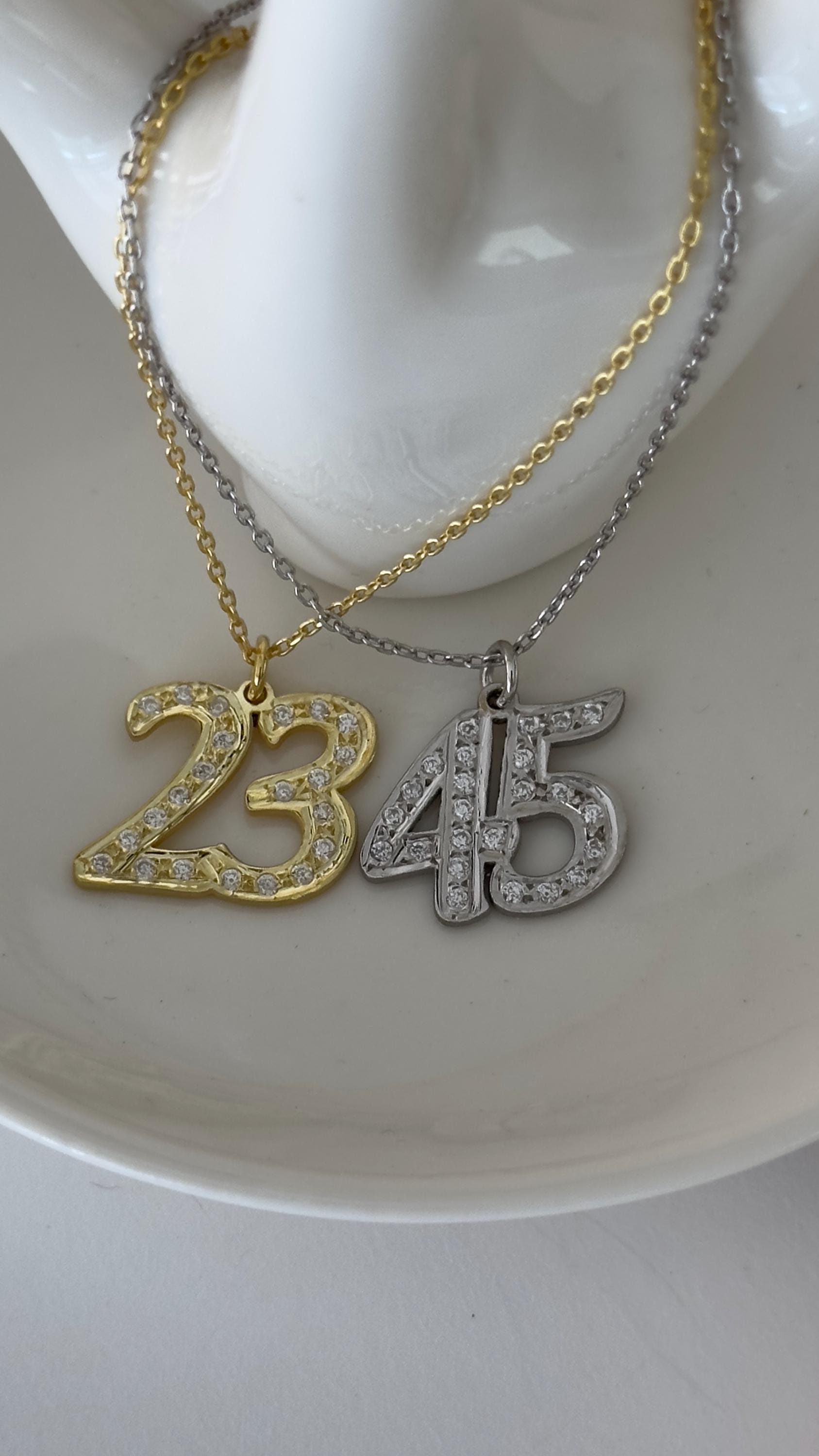 CZ Diamond Number Pendant: 925 Sterling Silver Personalized Necklace