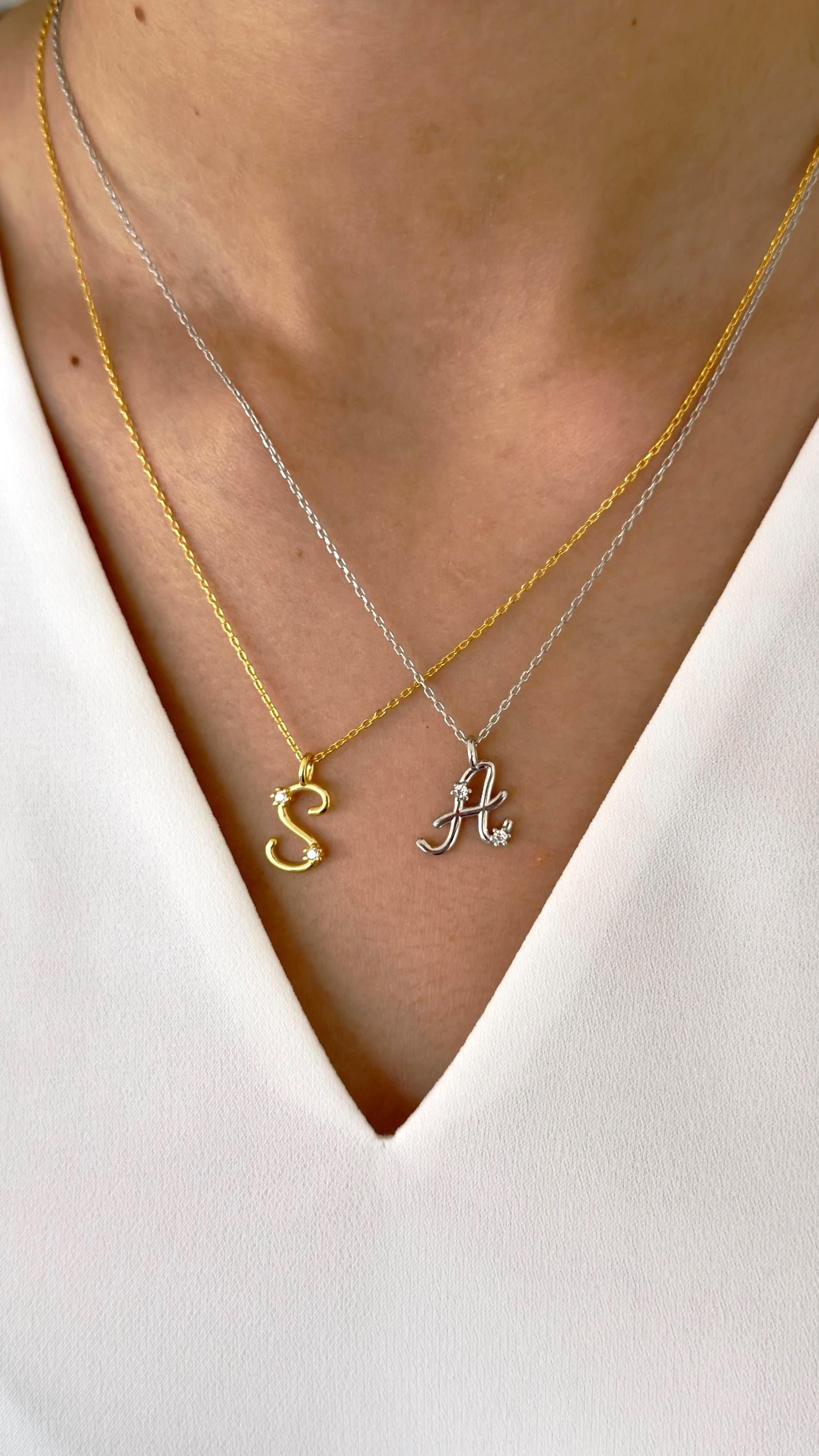 Initial necklace in 925 sterling silver with CZ solitaire