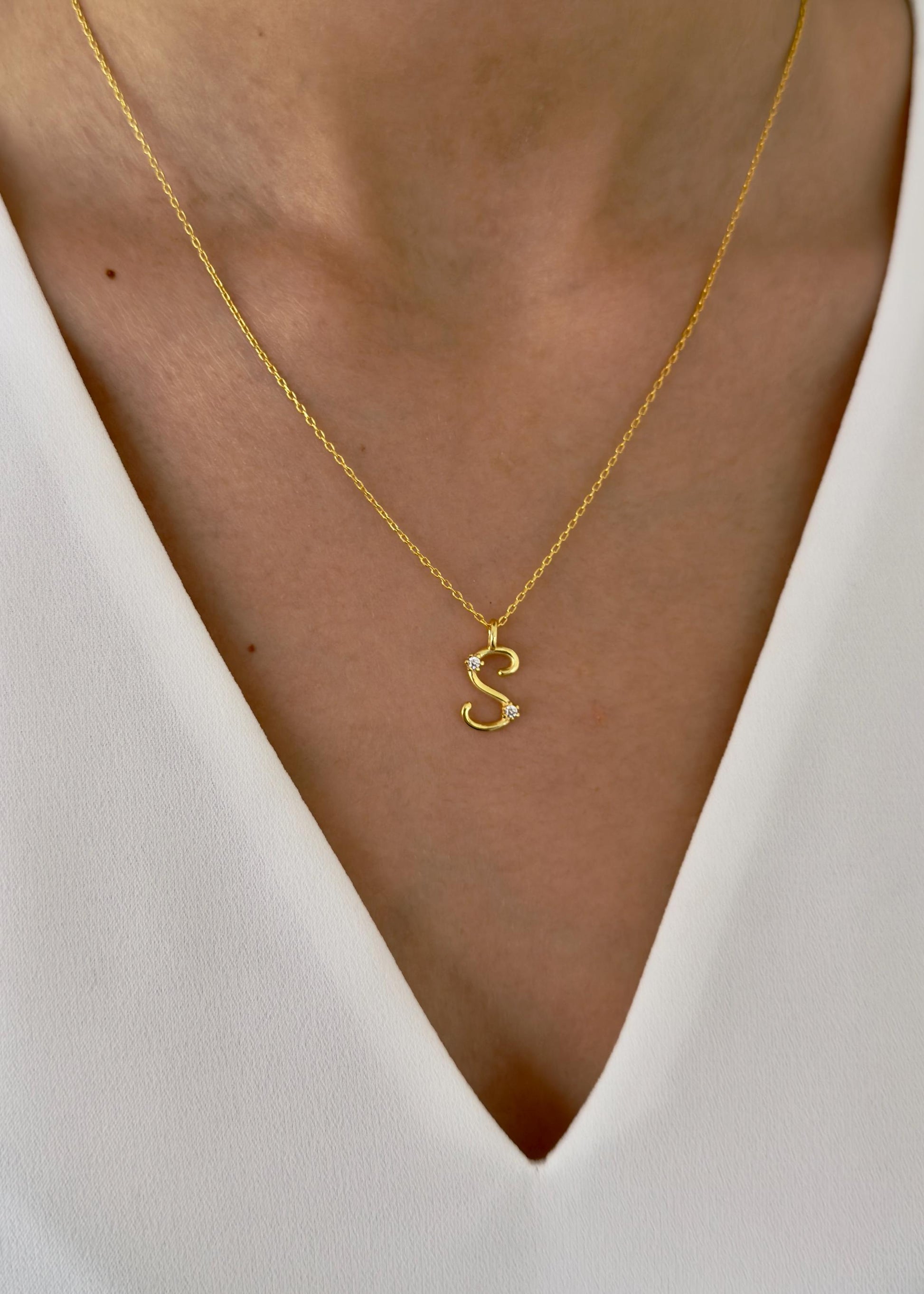 Silver initial letter necklace minimalist style