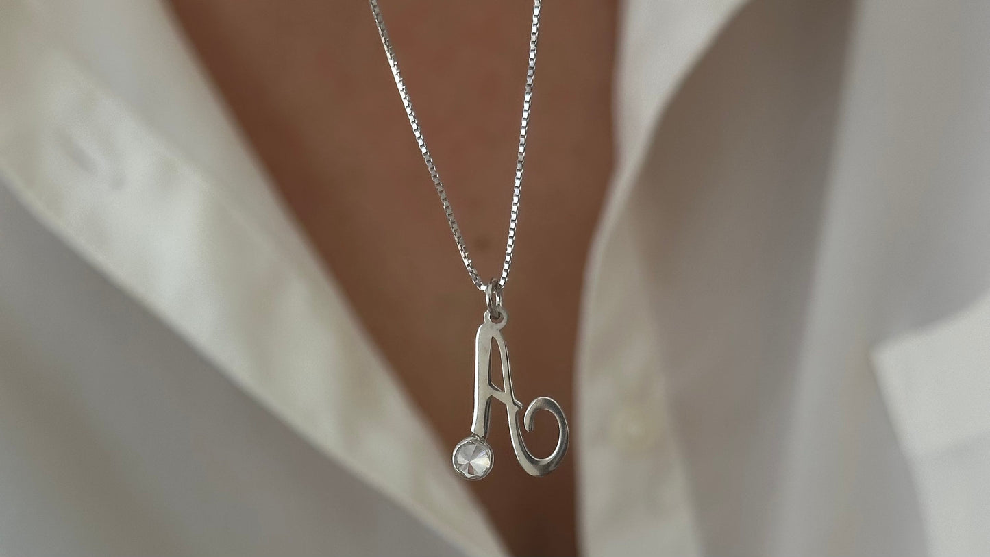 CZ Initial Pendant Necklace: 14k Gold Plated Sterling Silver Minimalist Layering Jewelry
