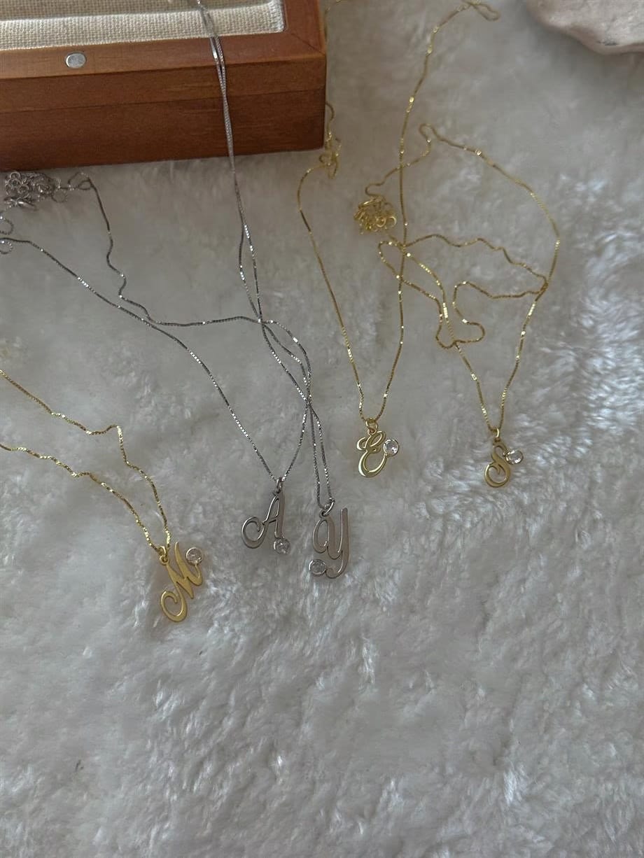 CZ Initial Pendant Necklace: 14k Gold Plated Sterling Silver Minimalist Layering Jewelry