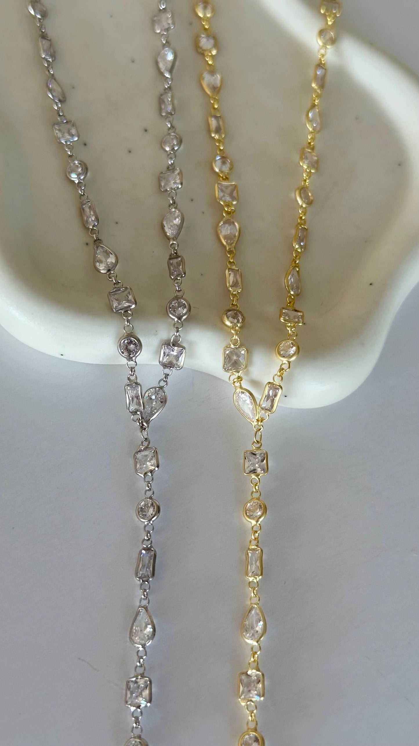 CZ Lariat Necklace, 14k Gold Plated Sterling Silver, Multicolor Gemstone