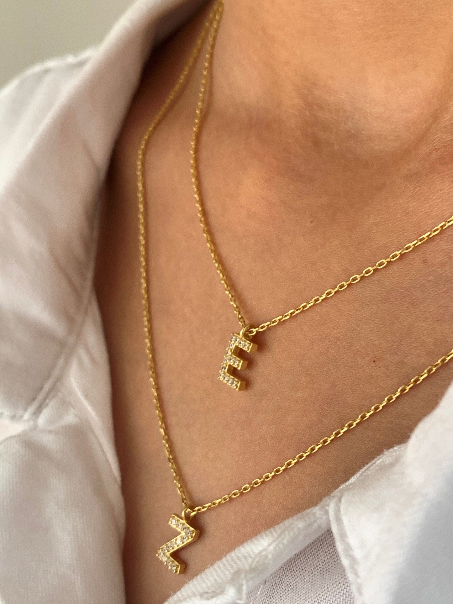 CZ Pave Initial Necklace Set: Sterling Silver Personalized Layered Jewelry Gifts