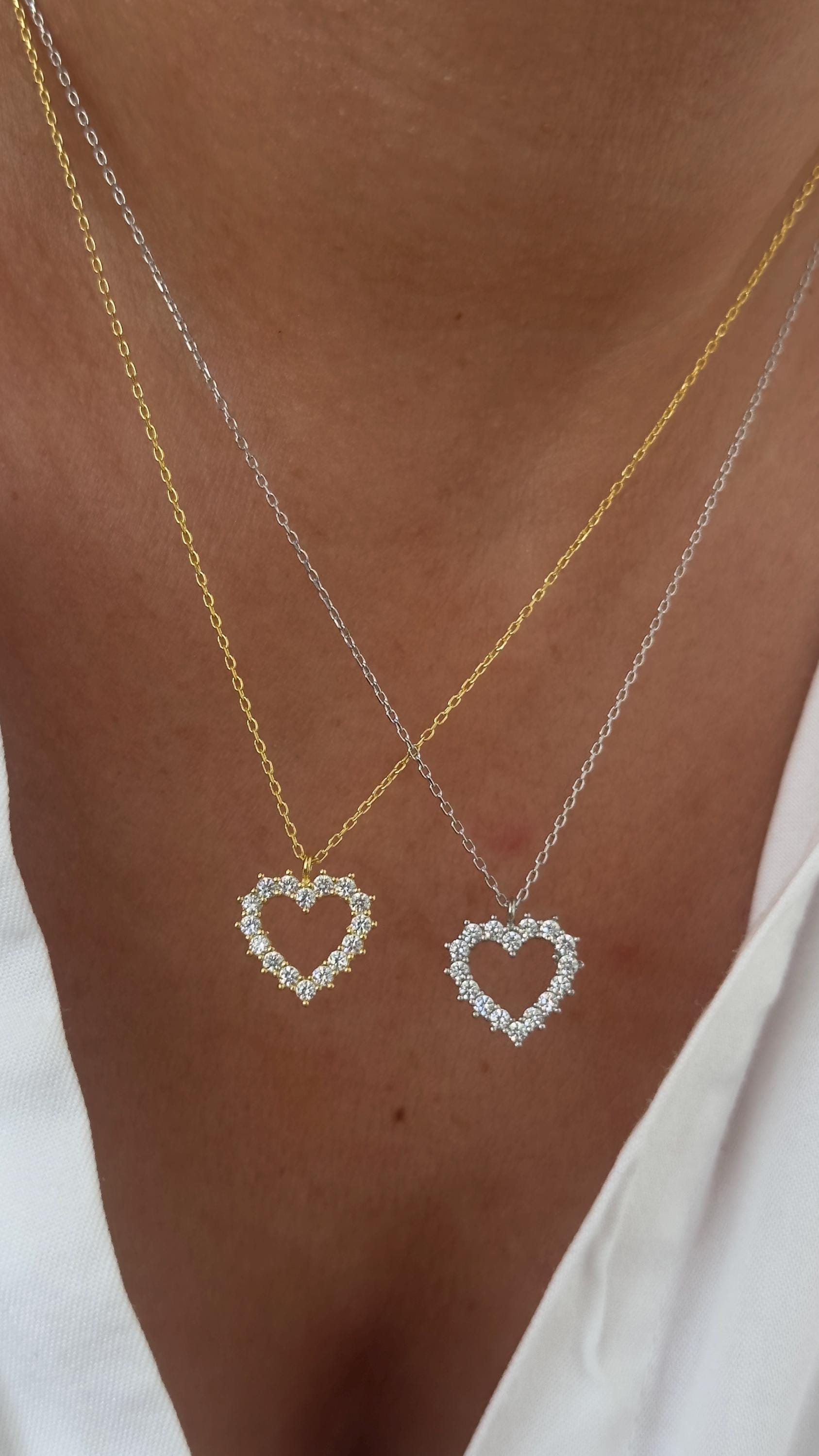 CZ Stone Heart Necklace: Diamond Pendant, Sterling Silver Gold Rose, Jewelry Gift Girlfriend Bridesmaid Valentines day