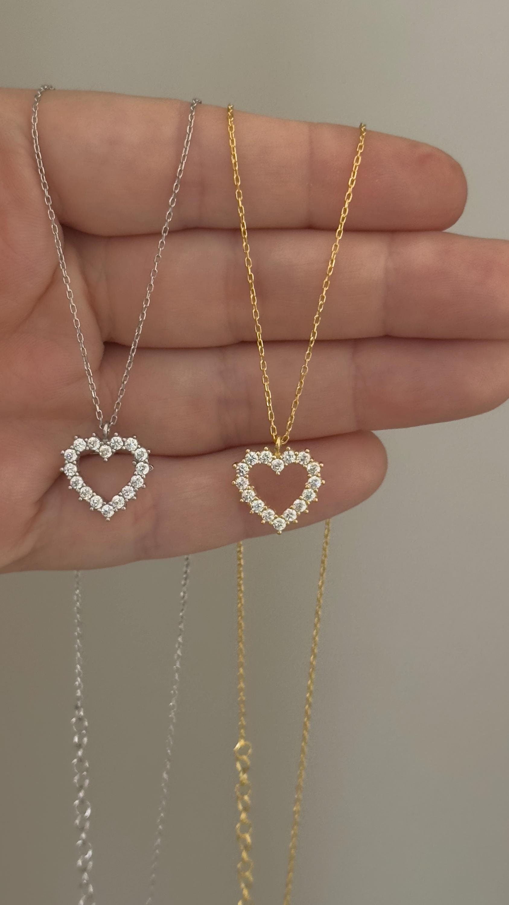 CZ Stone Heart Necklace: Diamond Pendant, Sterling Silver Gold Rose, Jewelry Gift Girlfriend Bridesmaid