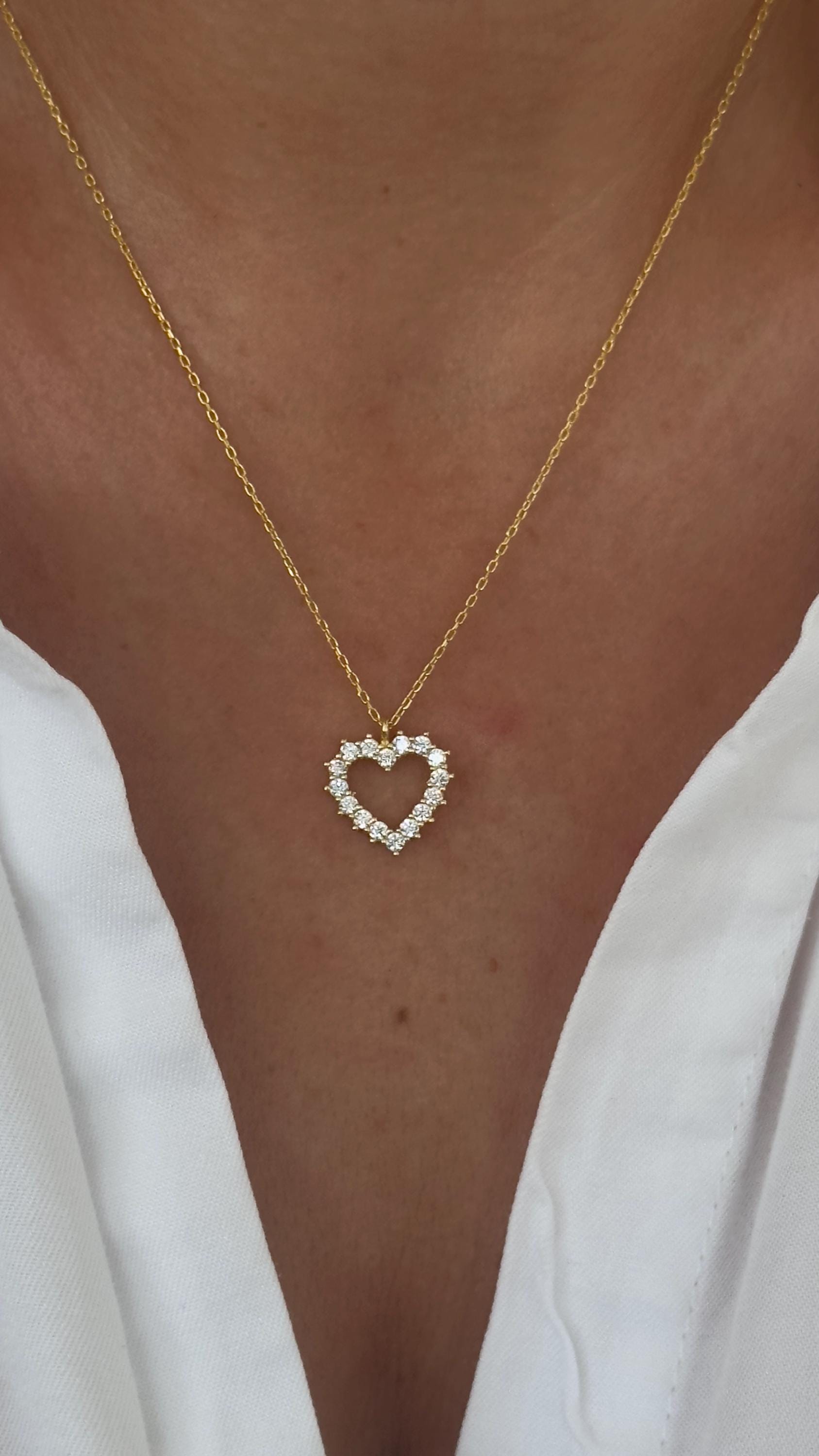 CZ Stone Heart Necklace: Diamond Pendant, Sterling Silver Gold Rose, Jewelry Gift Girlfriend Bridesmaid