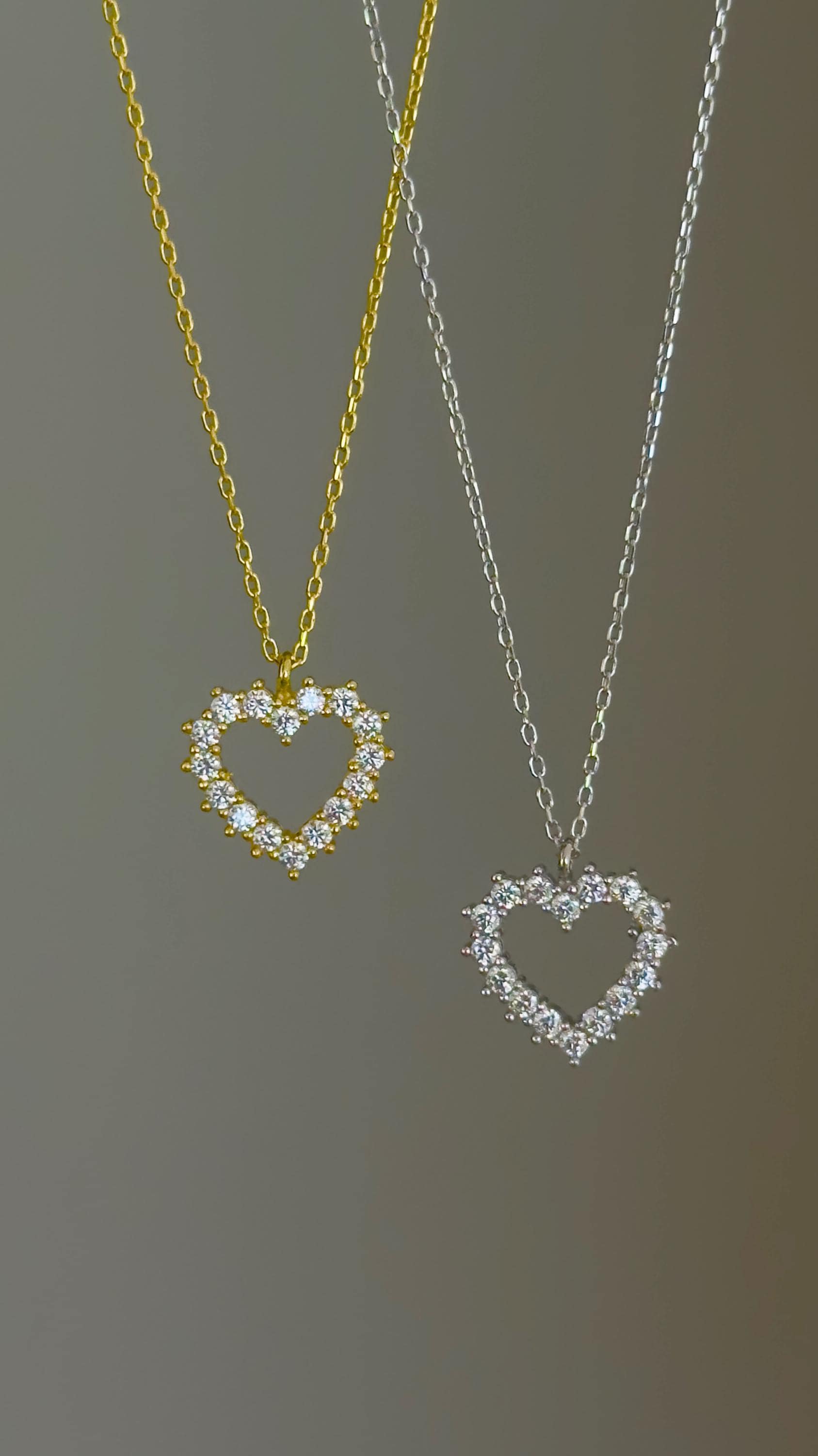 CZ Stone Heart Necklace: Diamond Pendant, Sterling Silver Gold Rose, Jewelry Gift Girlfriend Bridesmaid