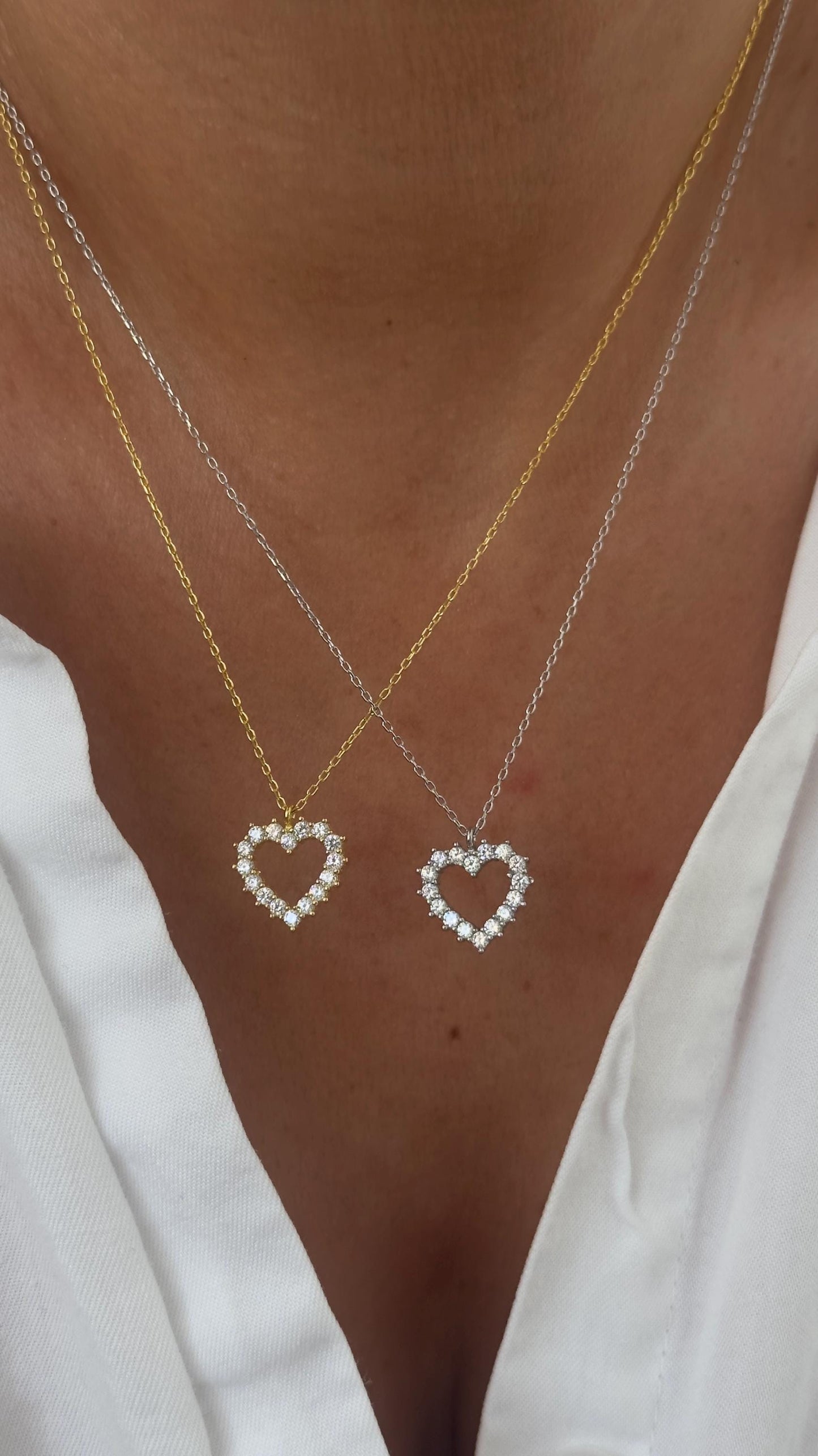 CZ Stone Heart Necklace: Diamond Pendant, Sterling Silver Gold Rose, Jewelry Gift Girlfriend Bridesmaid