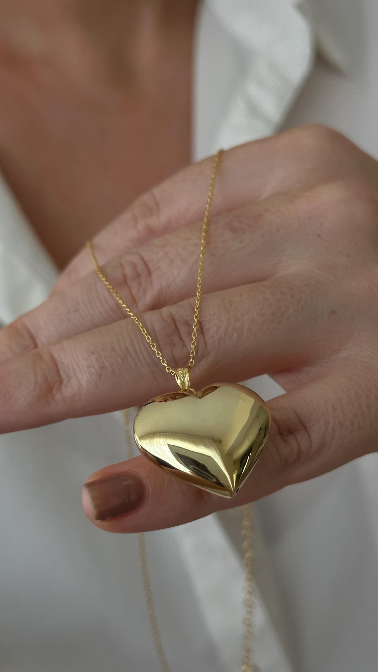 Chubby Sterling Silver Heart Pendant Necklace, Gold Plated Layering Jewelry