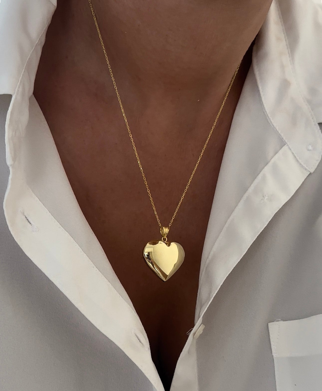 3D Big heart bubble pendant, 14k gold plated, solid 925 stterling silver layering jewelry gift for her.