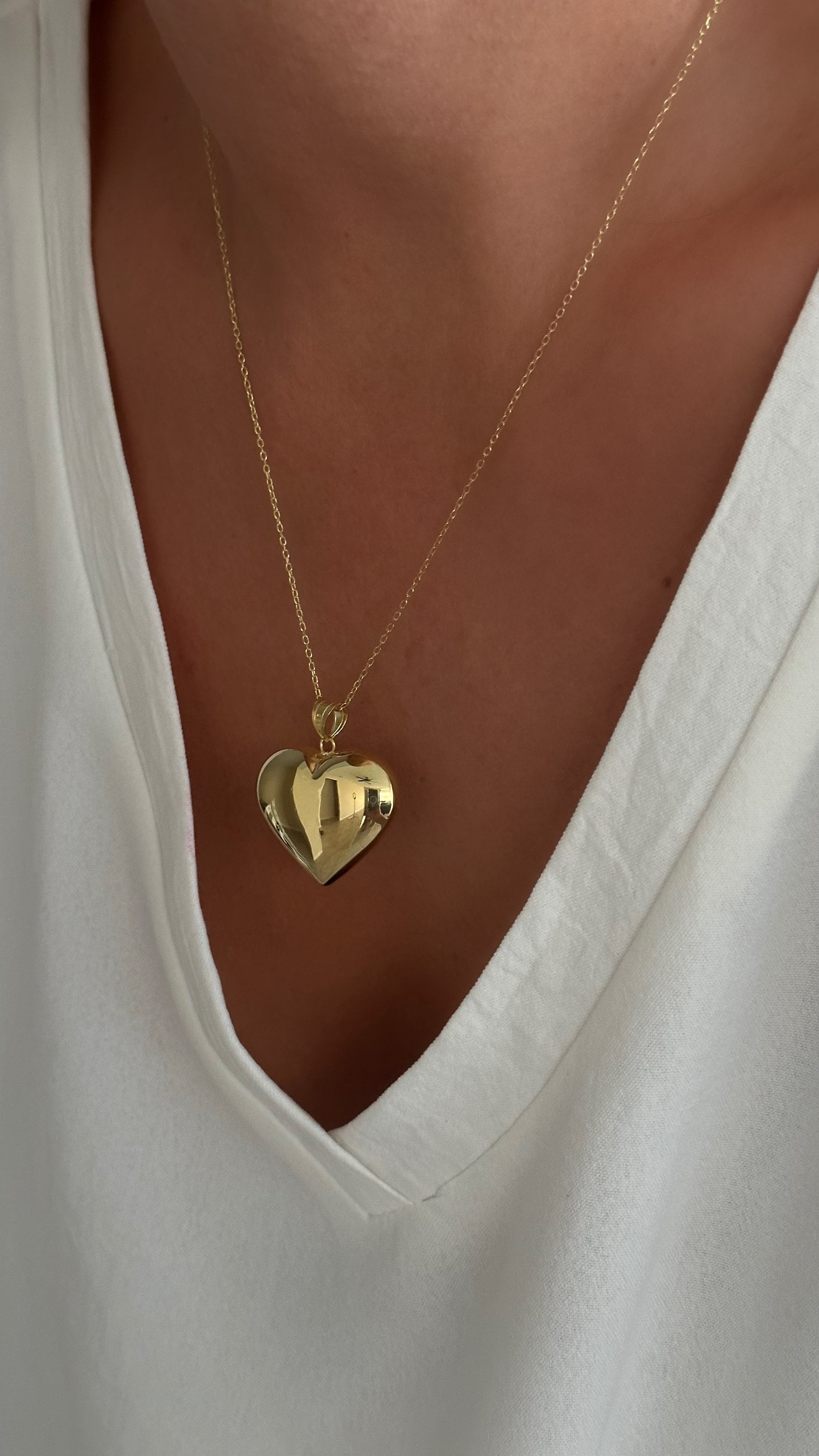 Chunky Puffed Heart Necklace, 3d Pendant 14k Gold Plated, Sterling Silver Jewelry