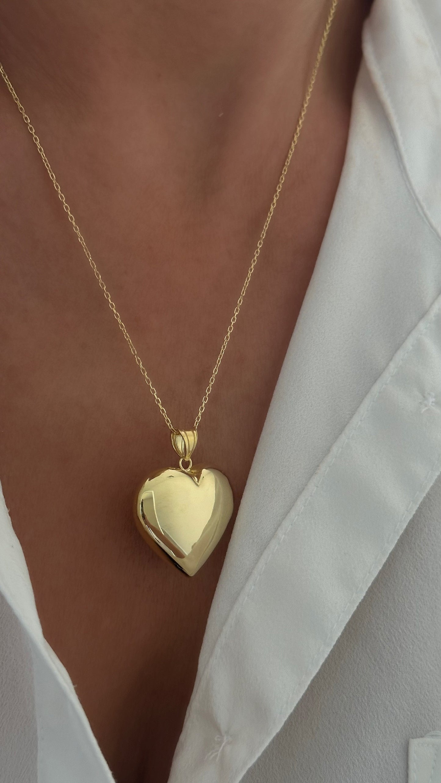 Chunky Puffed Heart Necklace, 3d Pendant 14k Gold Plated, Sterling Silver Jewelry
