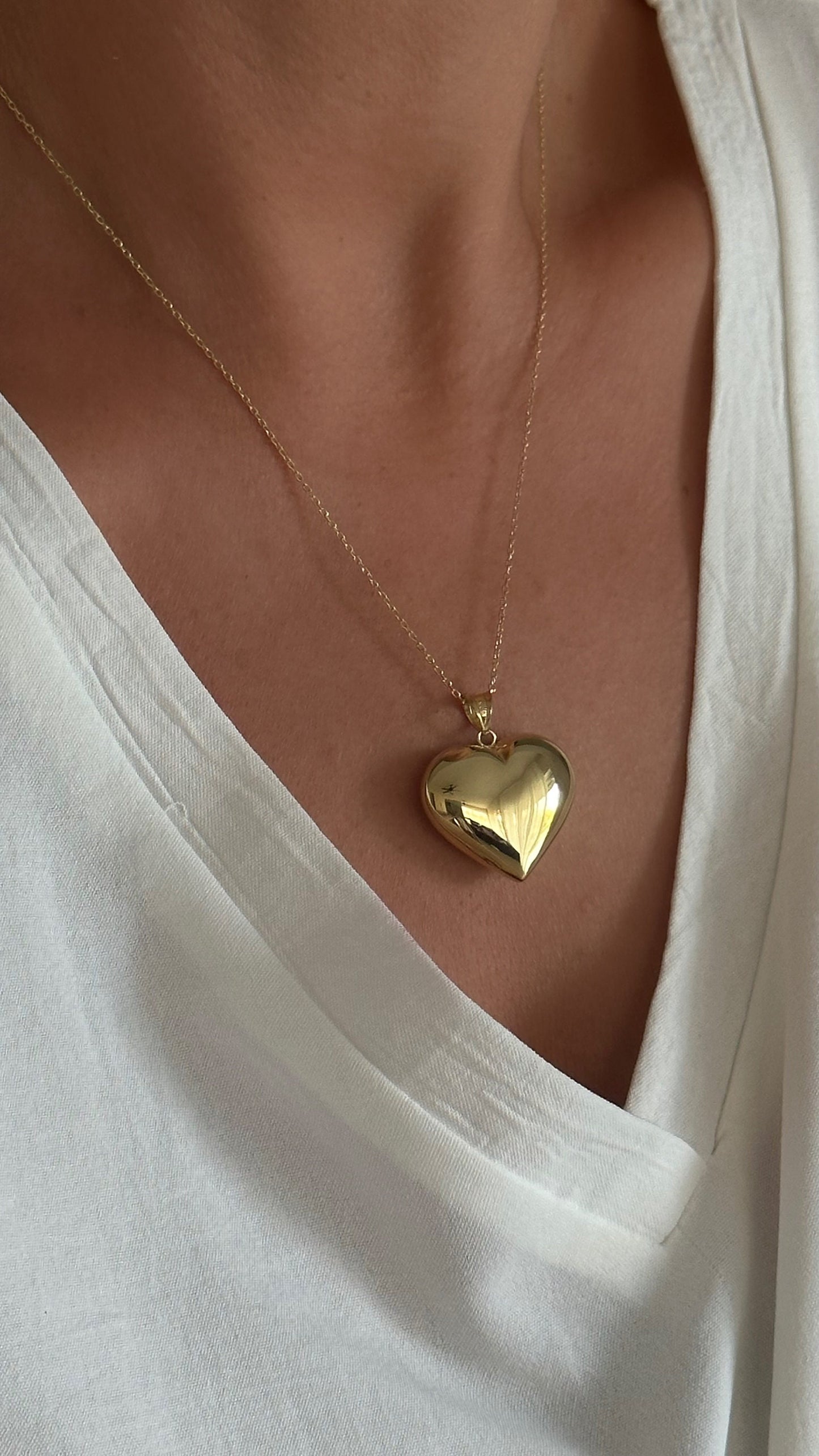 Chunky Puffed Heart Necklace, 3d Pendant 14k Gold Plated, Sterling Silver Jewelry