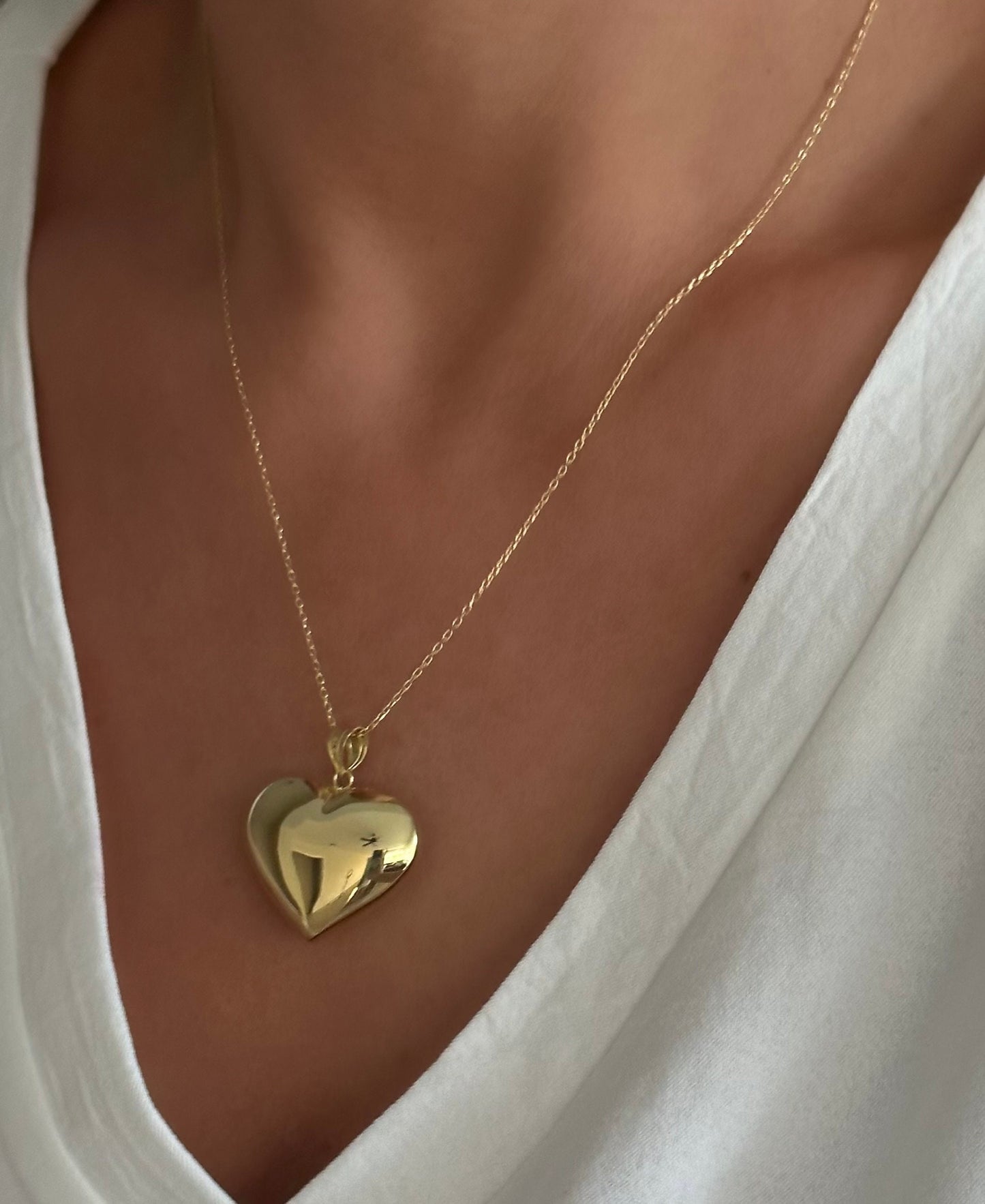 Chunky Puffed Heart Necklace, 3d Pendant 14k Gold Plated, Sterling Silver Jewelry