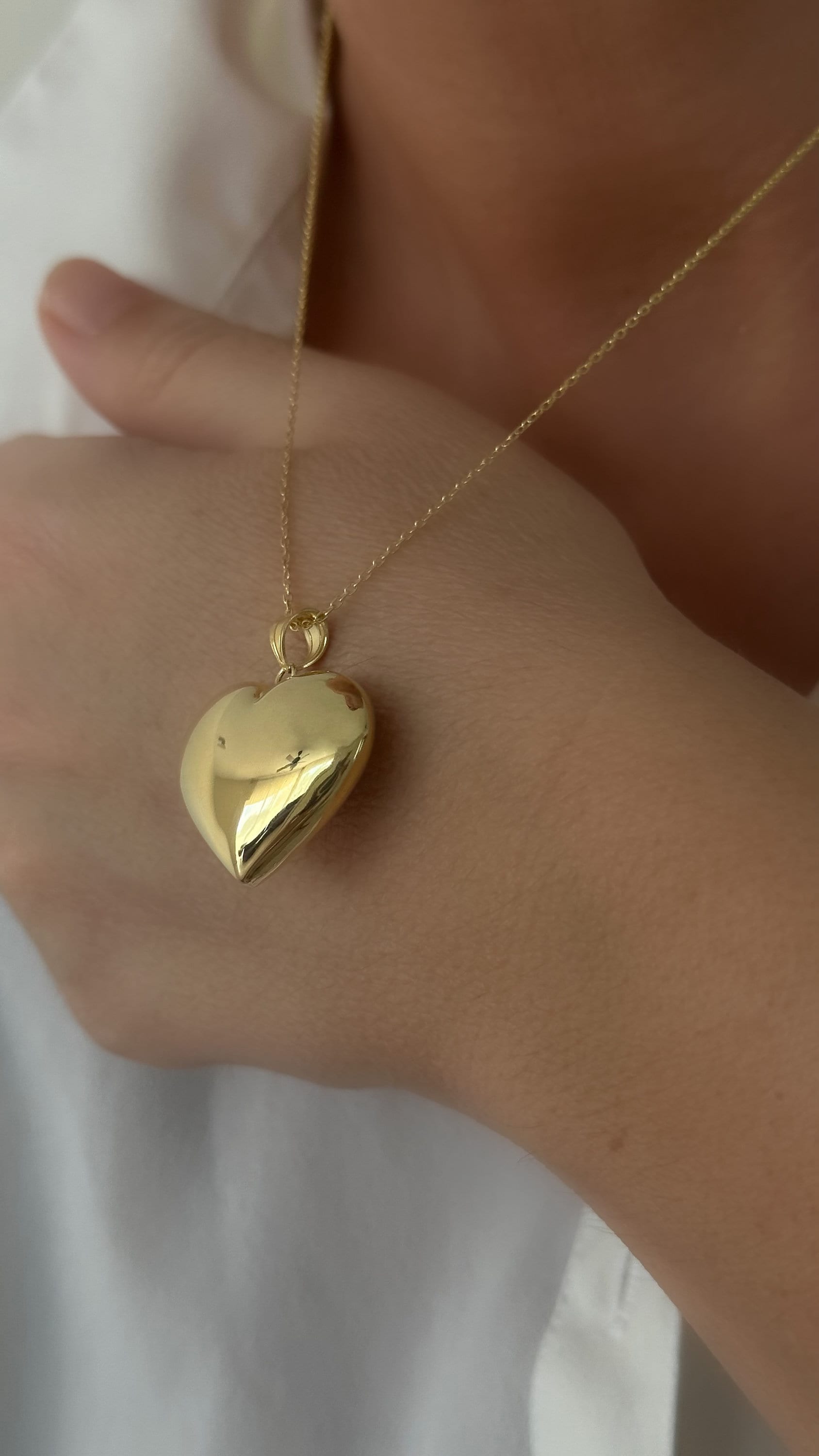Chunky Puffed Heart Necklace, 3d Pendant 14k Gold Plated, Sterling Silver Jewelry