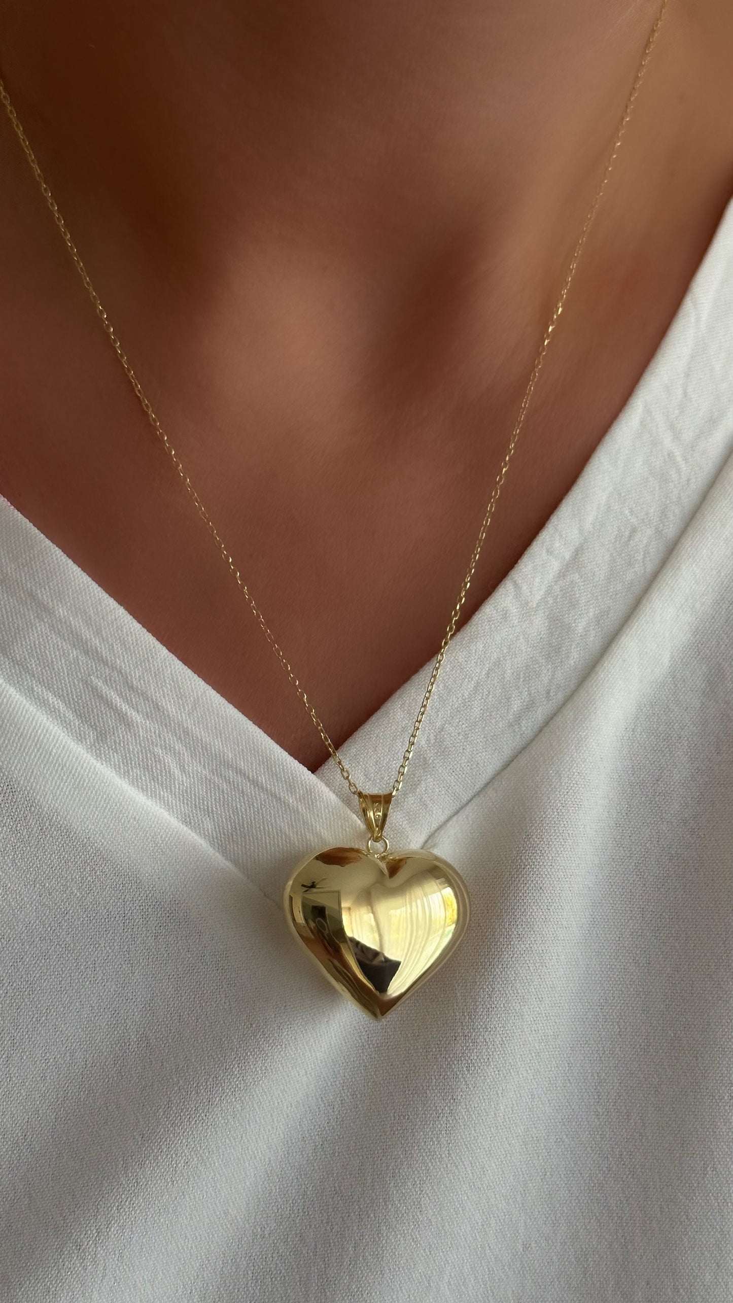 Chunky Puffed Heart Necklace, 3d Pendant 14k Gold Plated, Sterling Silver Jewelry
