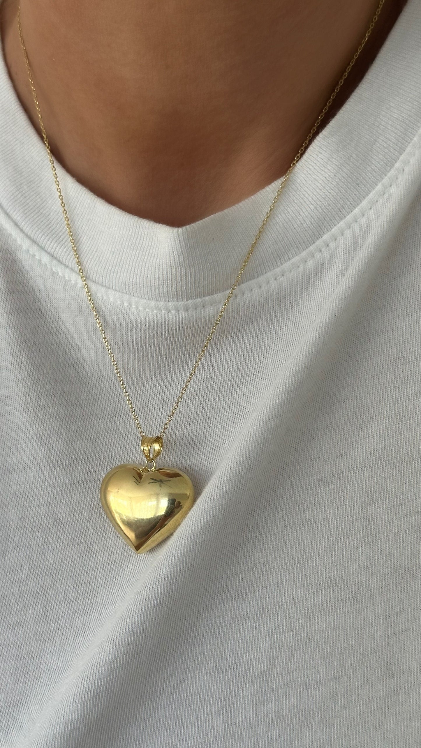 Chunky Puffed Heart Necklace, 3d Pendant 14k Gold Plated, Sterling Silver Jewelry