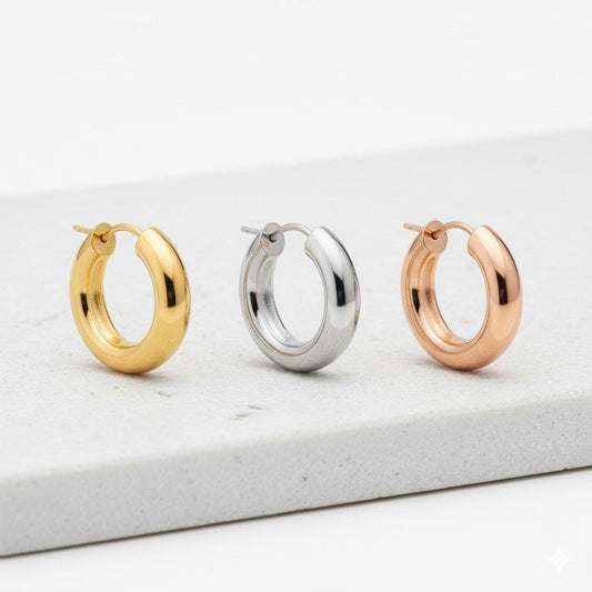 925 silver thick hoop earrings displayed on white background.