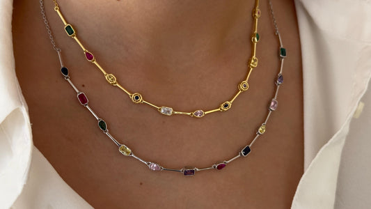CZ Chain Necklace, Colorful Diamond Necklace 14k Gold, Multicolor Layering Necklace, 925 Sterling Silver Stack Jewelry Gift Women Girls