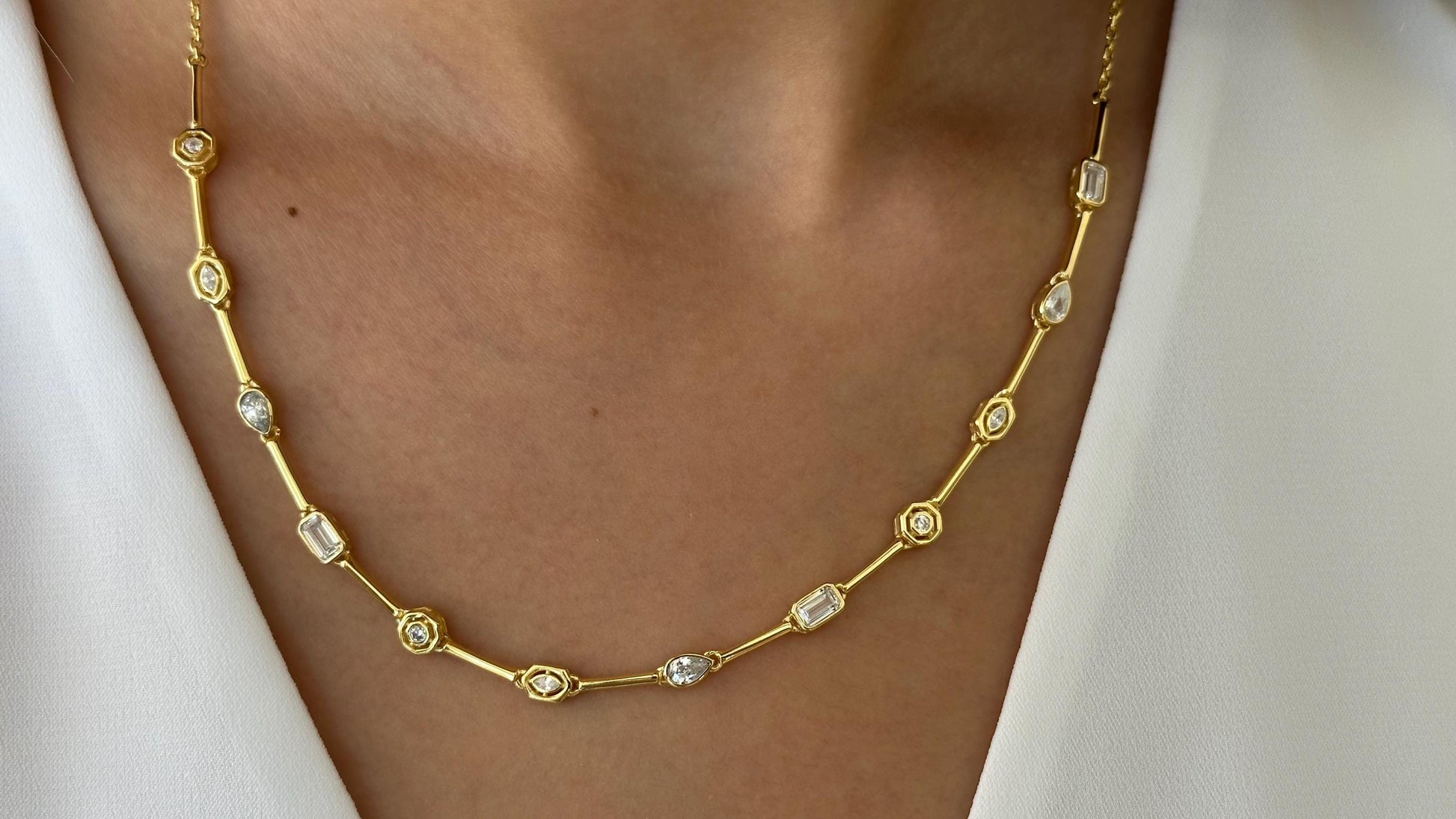 Colorful CZ Gemstone Necklace, 14k Gold Sterling Silver Layering Crystal Jewelry Gift